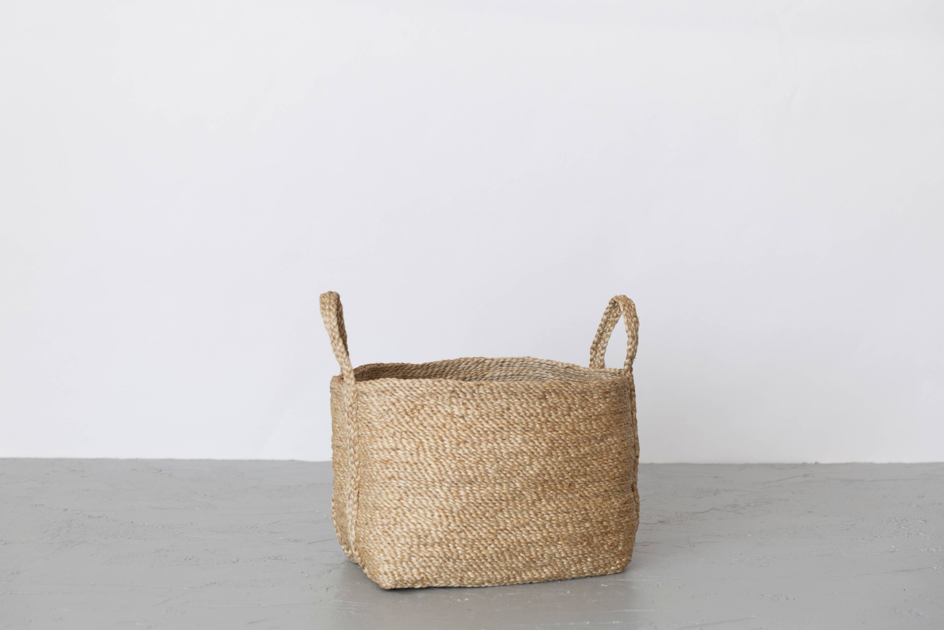 Rectangular Floor Basket with handle, jute - small