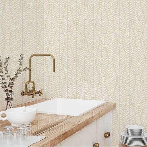 Block Print Leaves Clay Peel and Stick Wallpaper, 28 sq. ft.