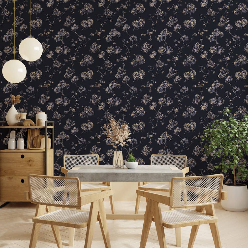 Sun-Bleached Floral Midnight P&Stick Wallpaper, 28 sq. ft.
