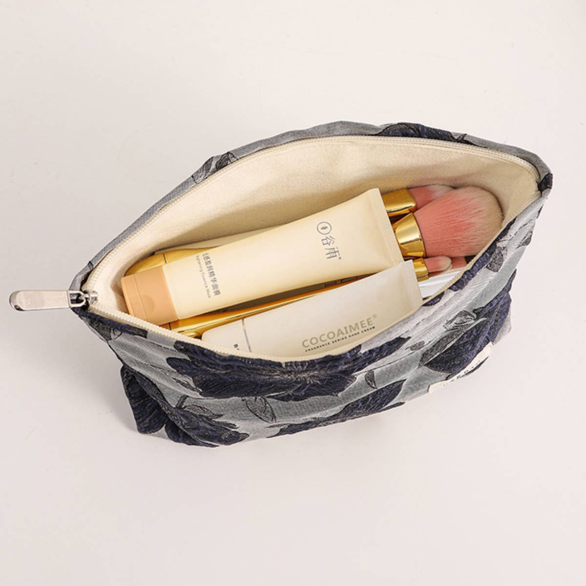 Vintage Navy Gold Jacquard Makeup Bag