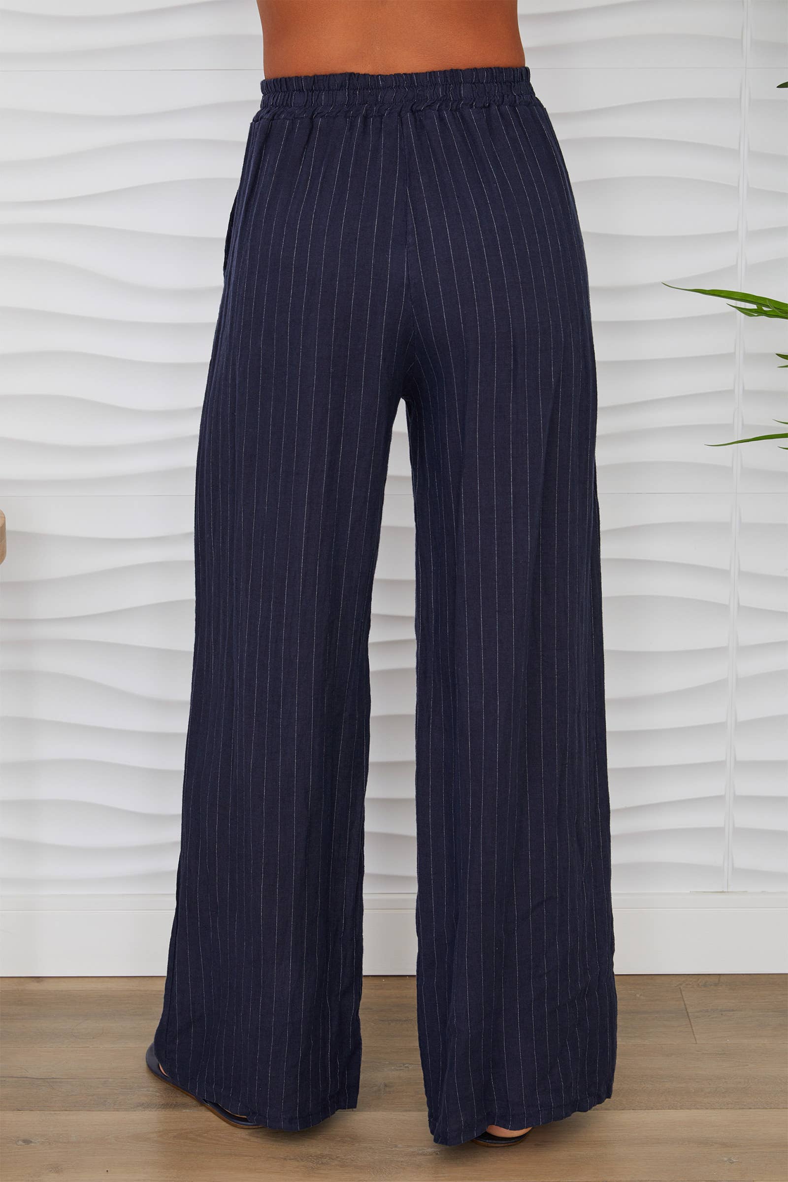 Linen Pinstripe Flat Front Pants