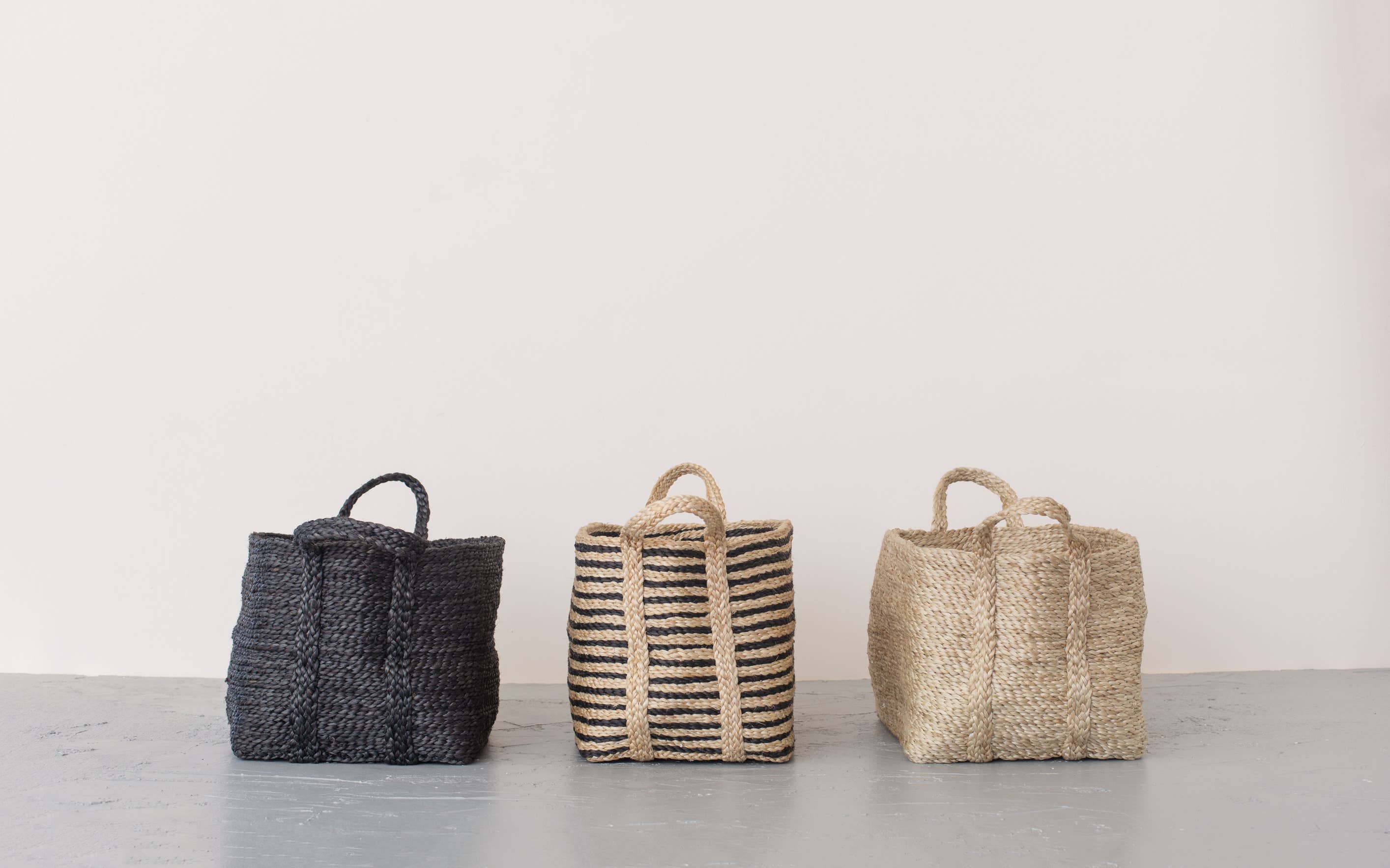 Rectangular Floor Basket with handle, jute - small