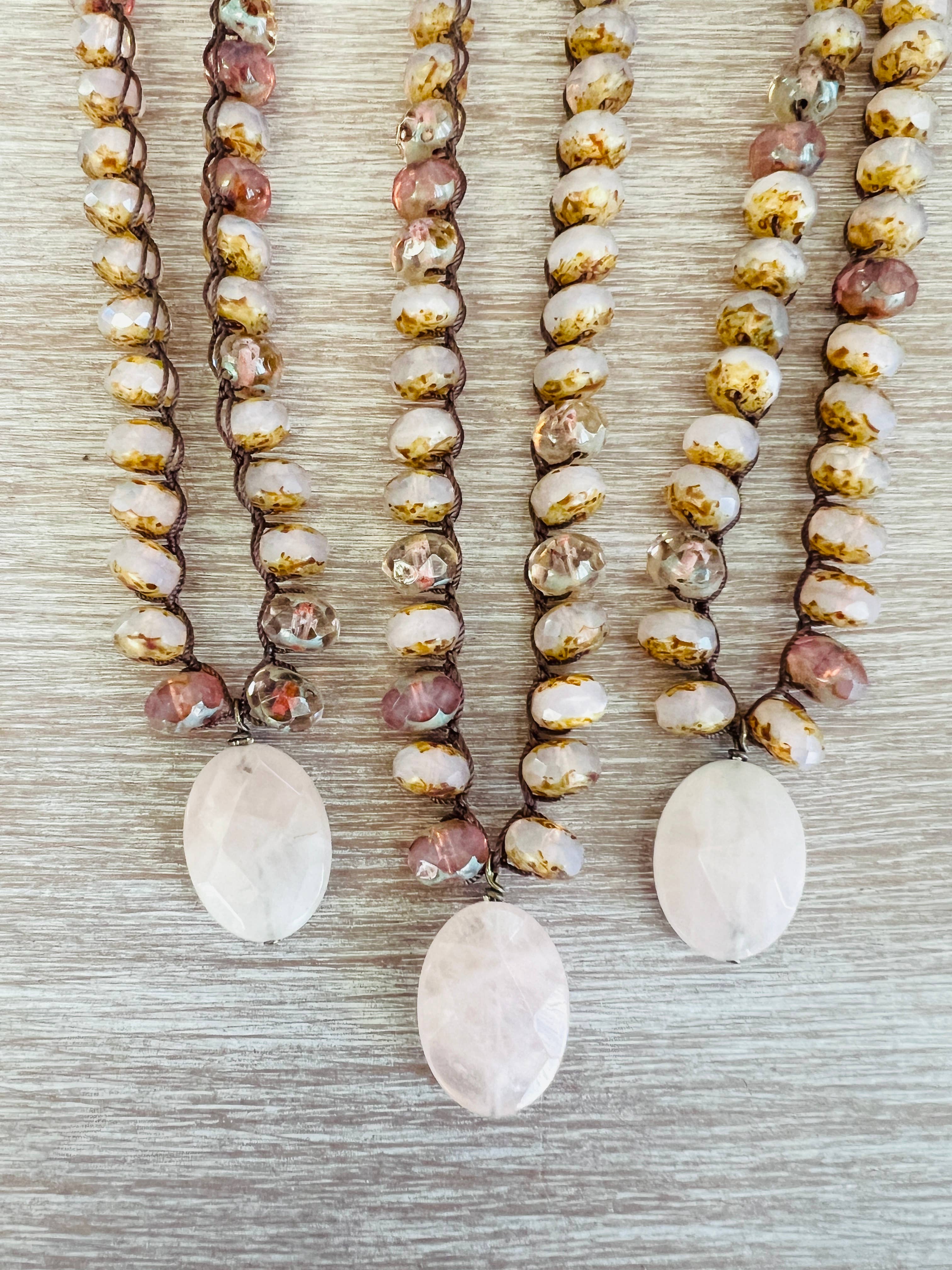 Rose Quartz Earthen Beauty Necklace With Faceted Crystals