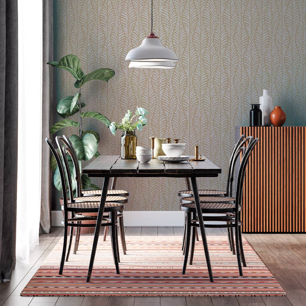 Block Print Leaves Sand P&S Wallpaper, 28 sq. ft.