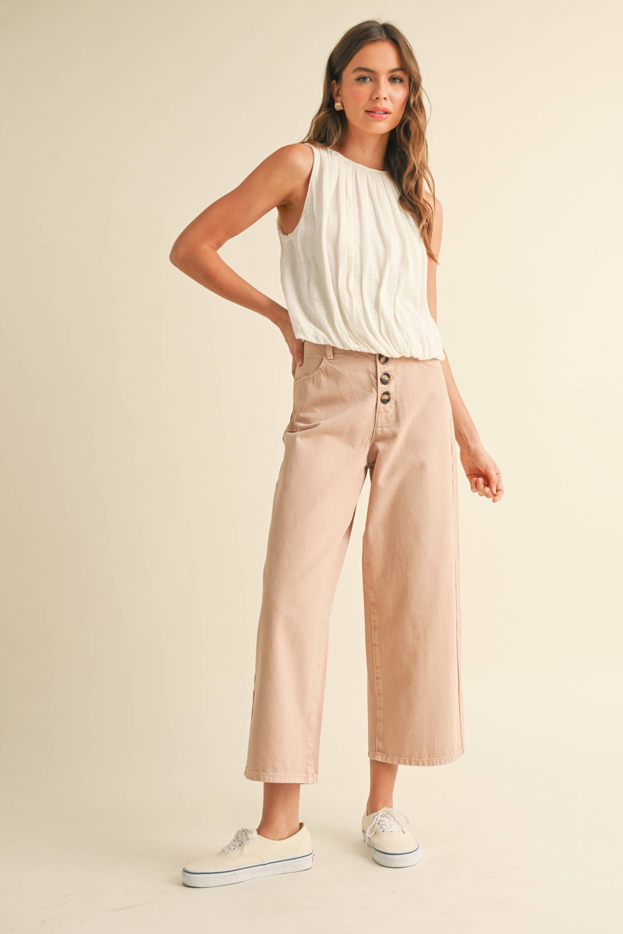 T4577 LINEN KNITTED BUBBLE BOTTOM TOP