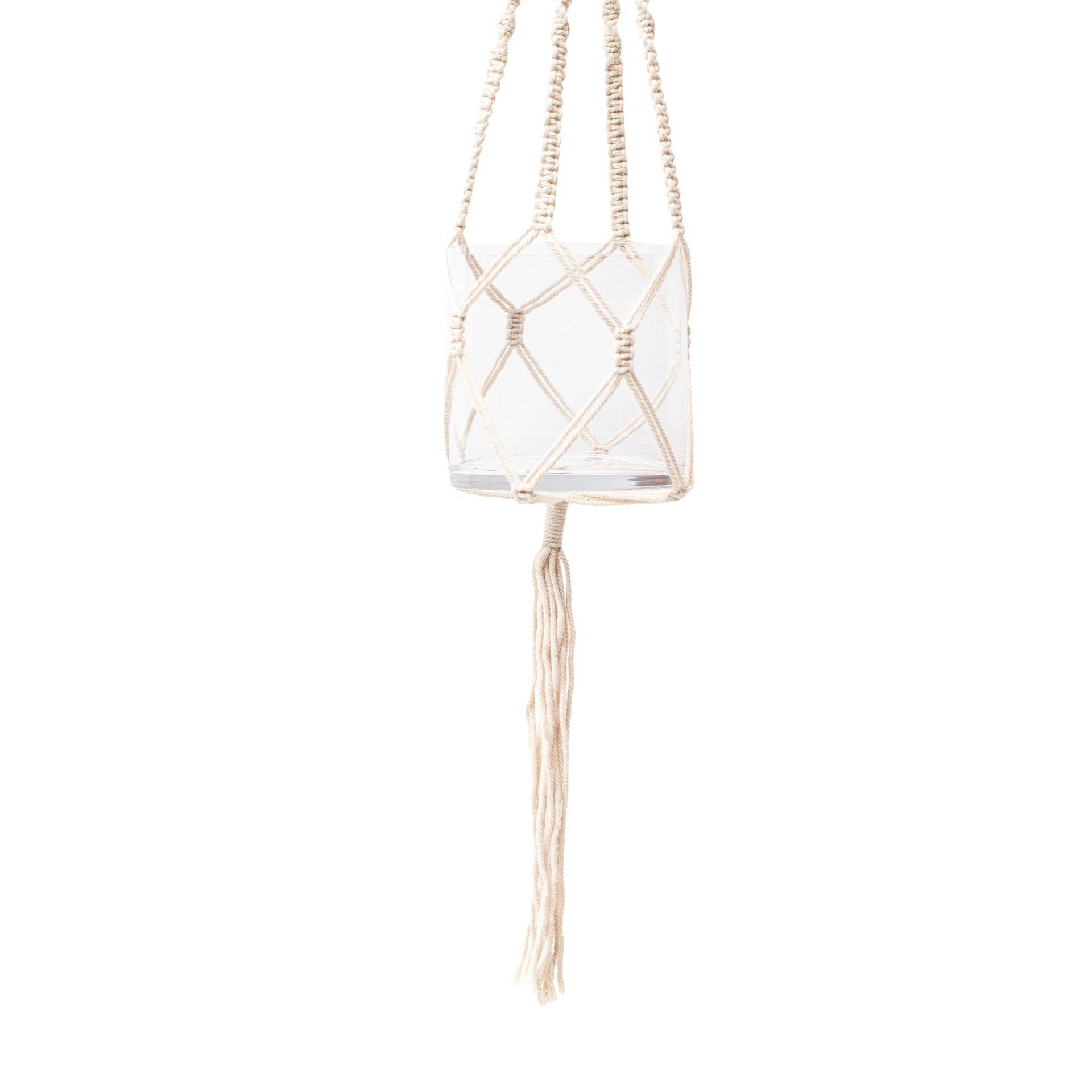 Mini Light Colored Macrame Hanging Planter with Glass Pot