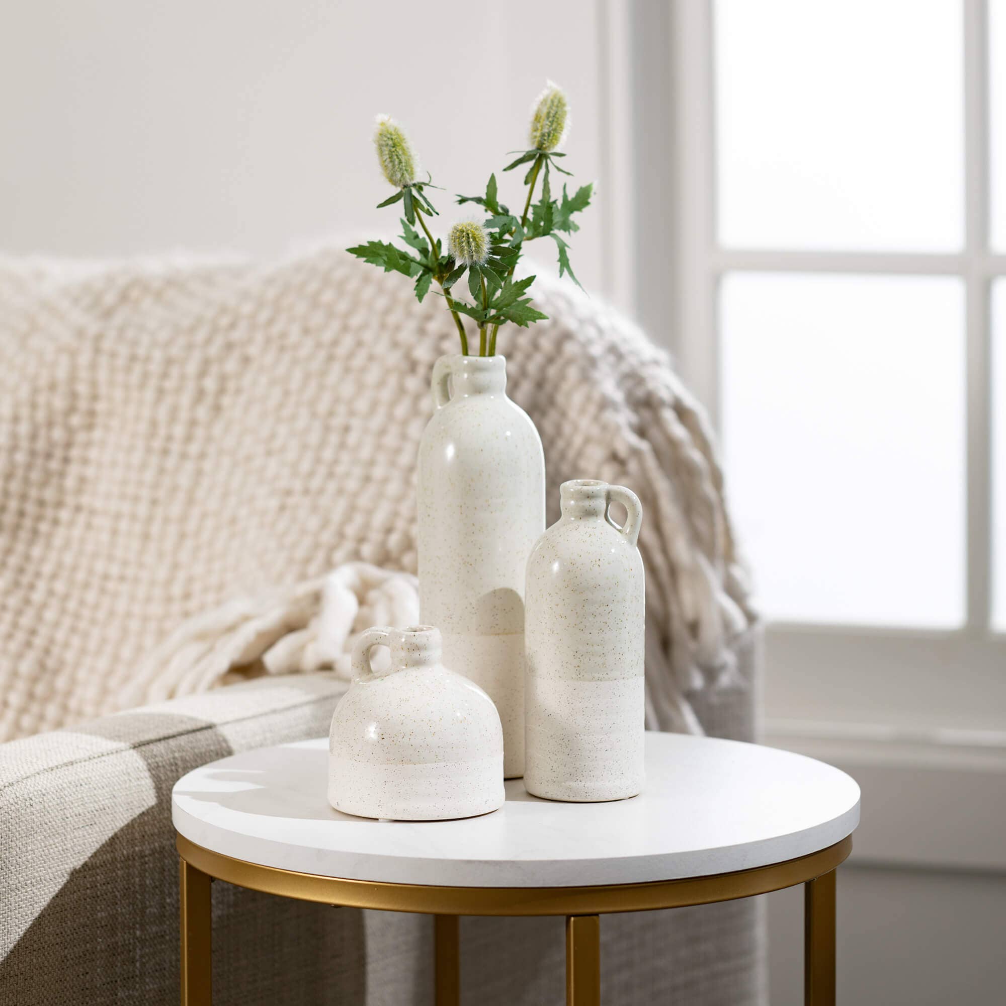 Set of 3 White Speckled Jug Vase