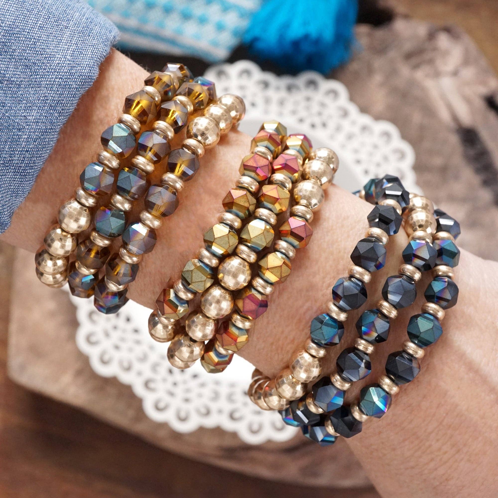Festive Stretchy Beaded bracelet Sets - Gold, Black, Brown, Red
