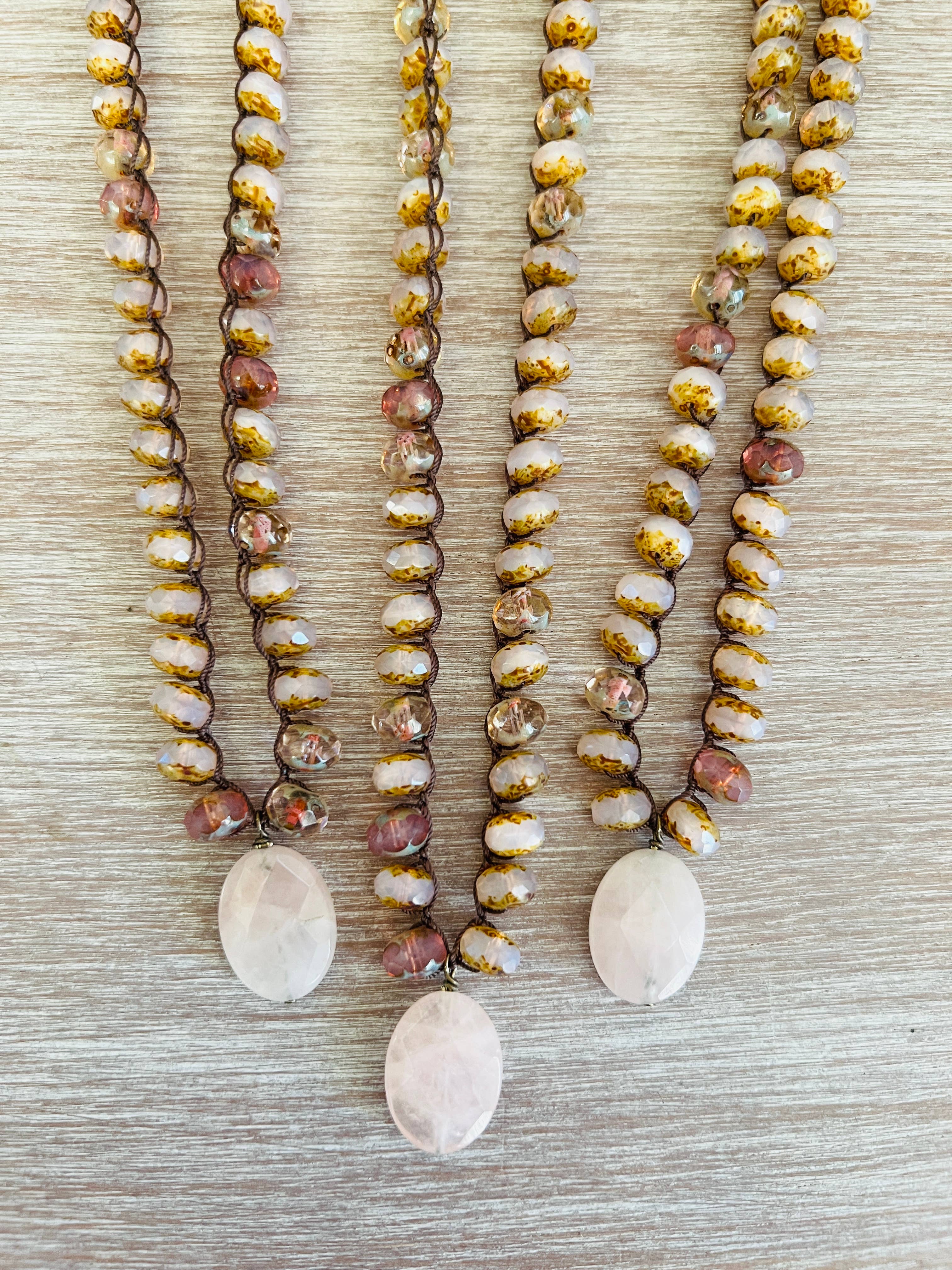 Rose Quartz Earthen Beauty Necklace With Faceted Crystals