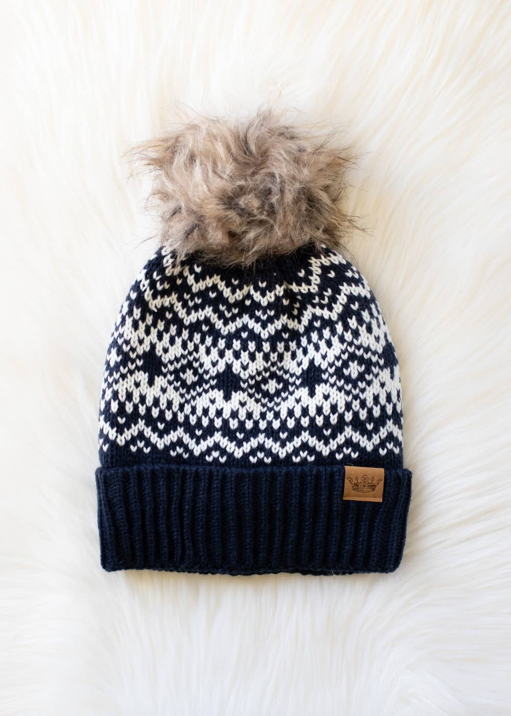 Alpine Patterned Pom Beanie