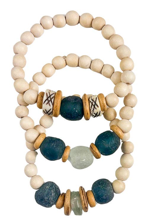 Trio Stack Bracelet Set | Indigo + Cream