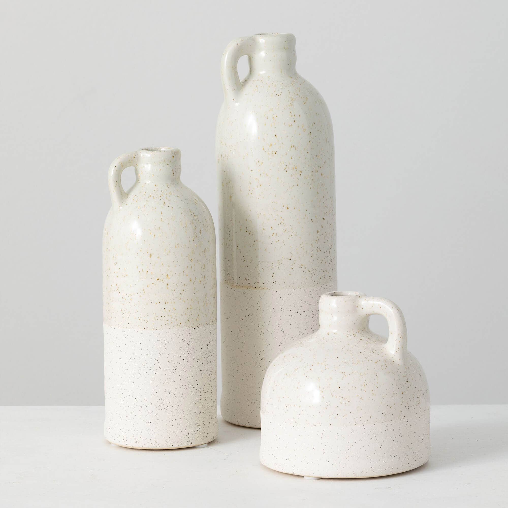 Set of 3 White Speckled Jug Vase