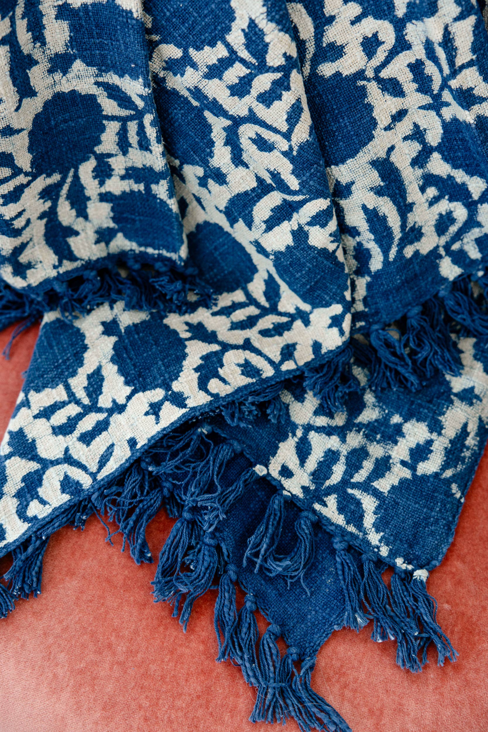 Indigo Fields Block Print Throw Blanket