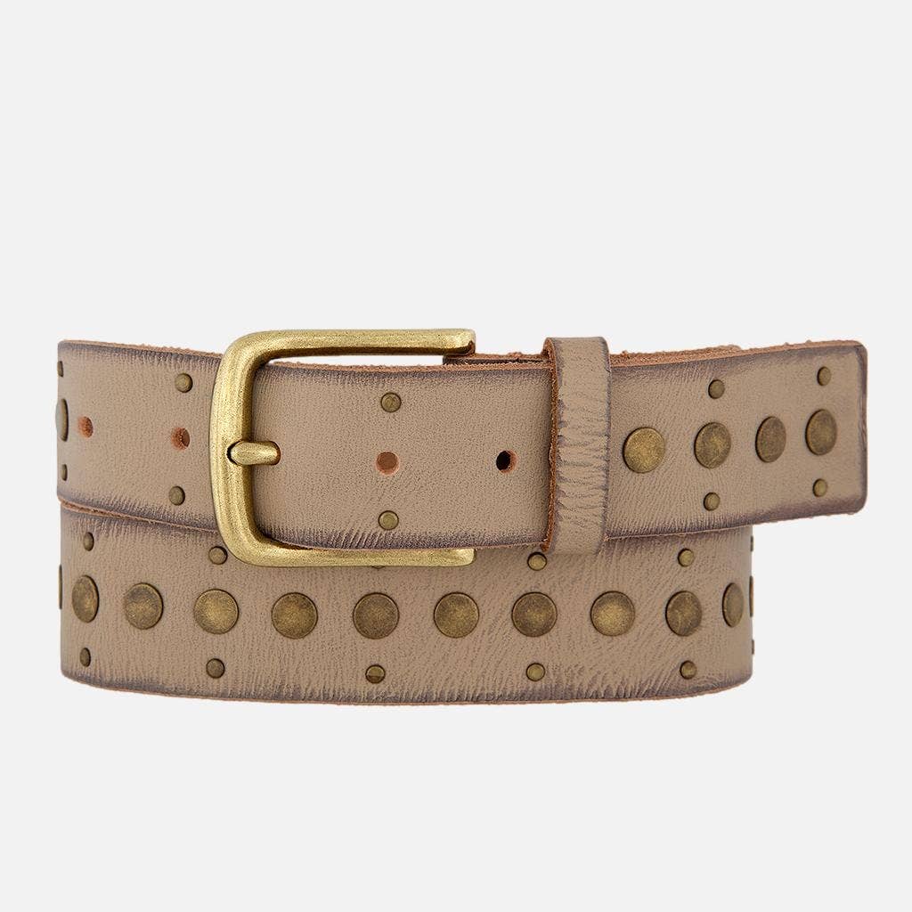 Faye Gold Buckle Studded Fashion Leather Belt