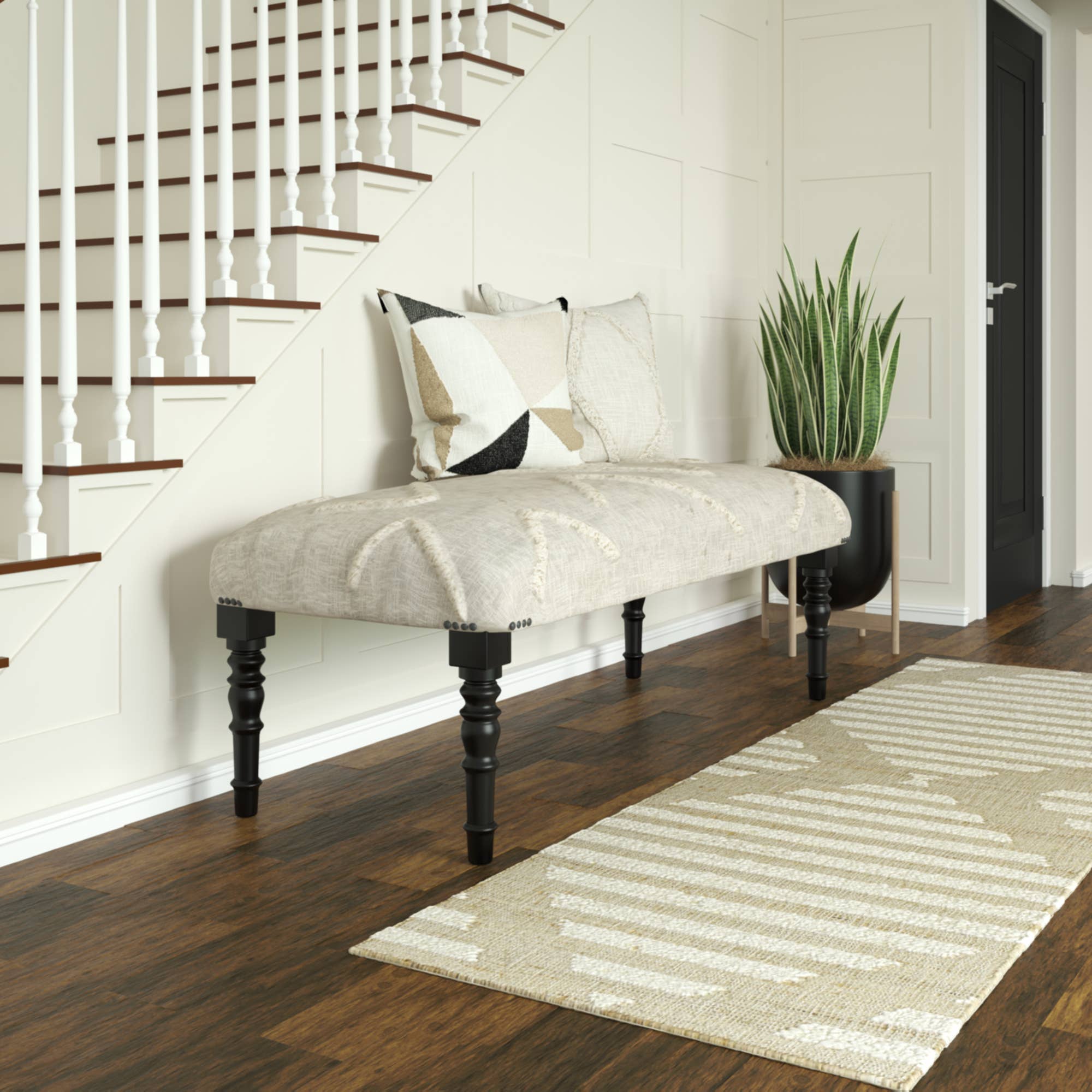 Farmhouse Cream/Natural Upholstery Bench | Pick Up Only