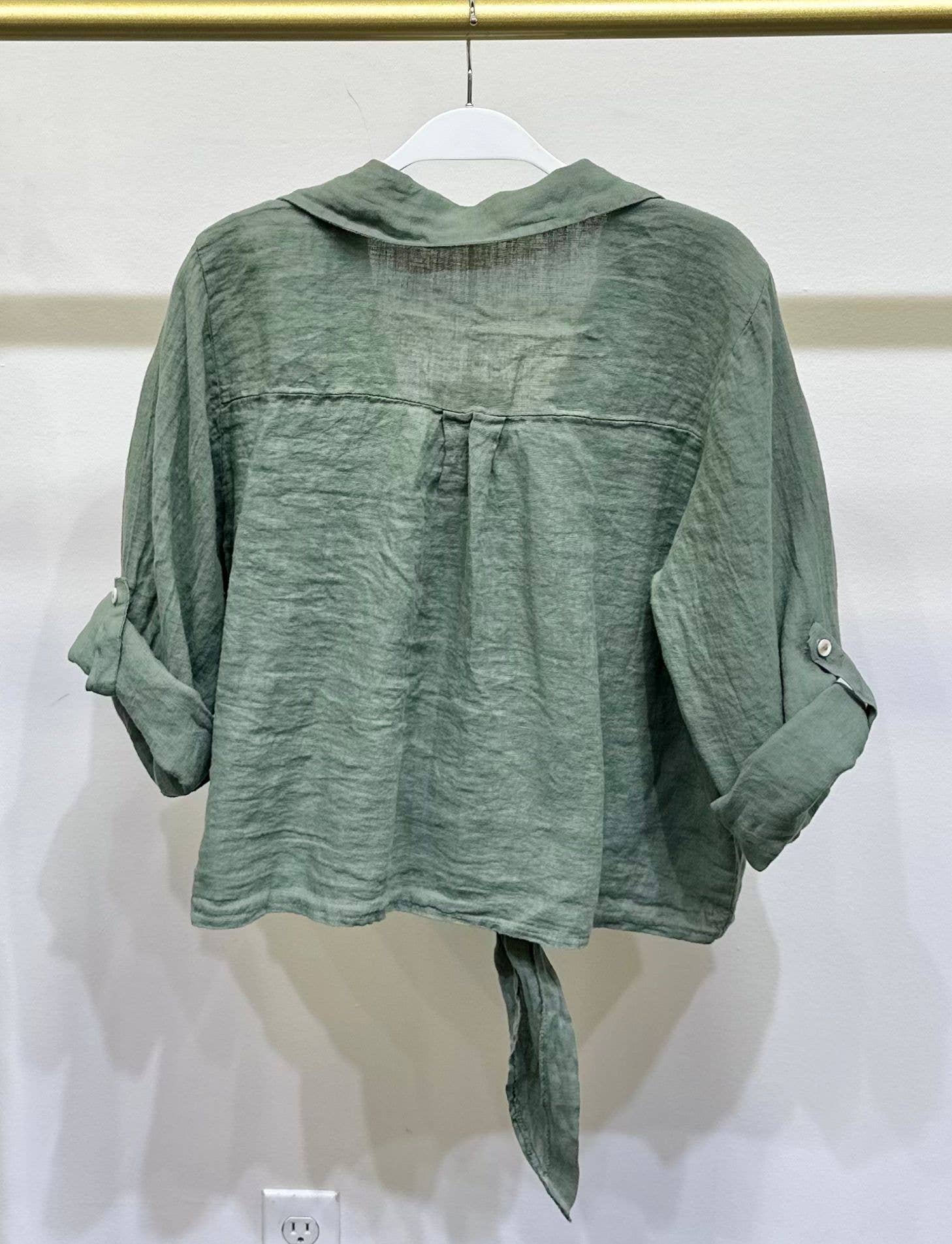 Linen Front Tie Button Shirt