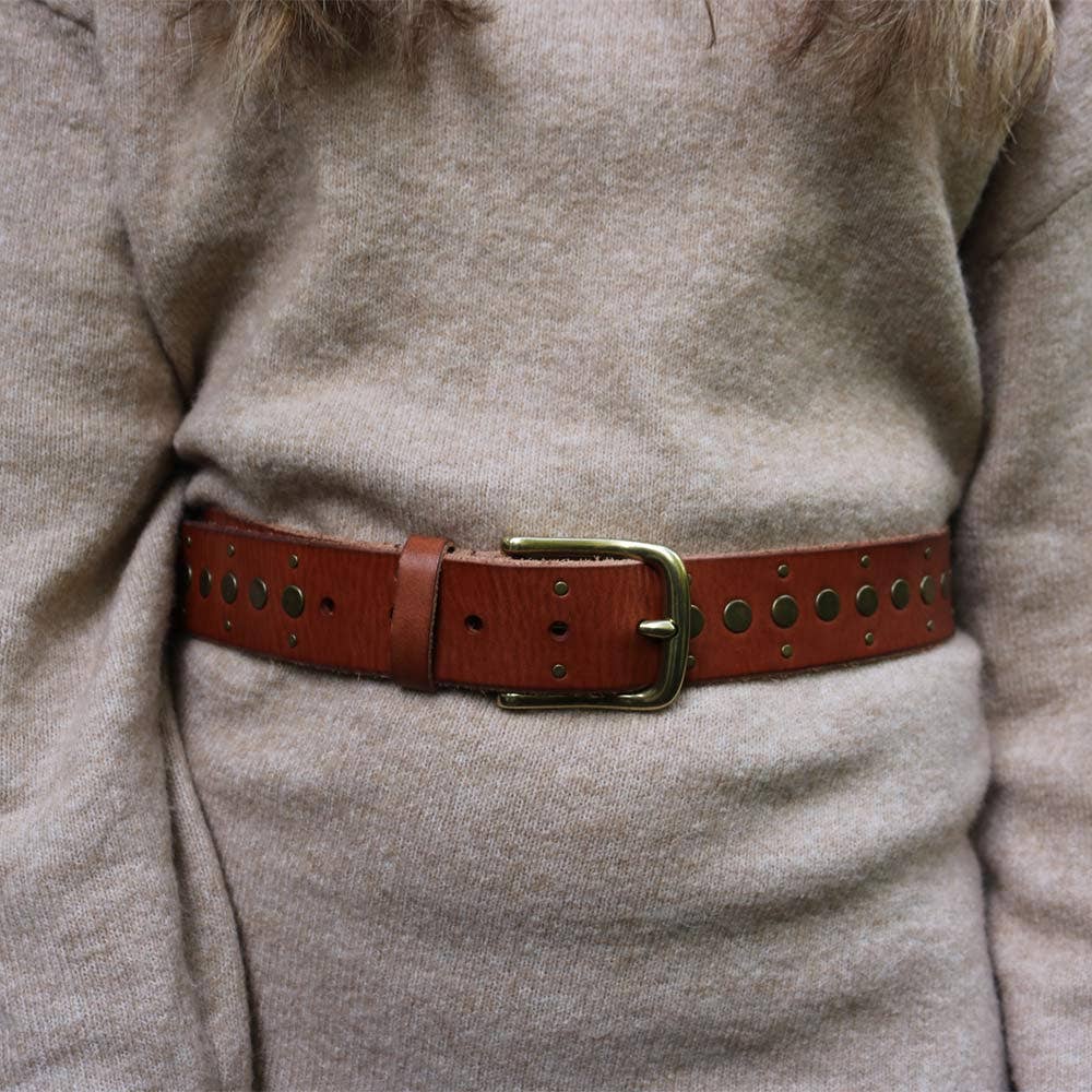 Faye Gold Buckle Studded Fashion Leather Belt