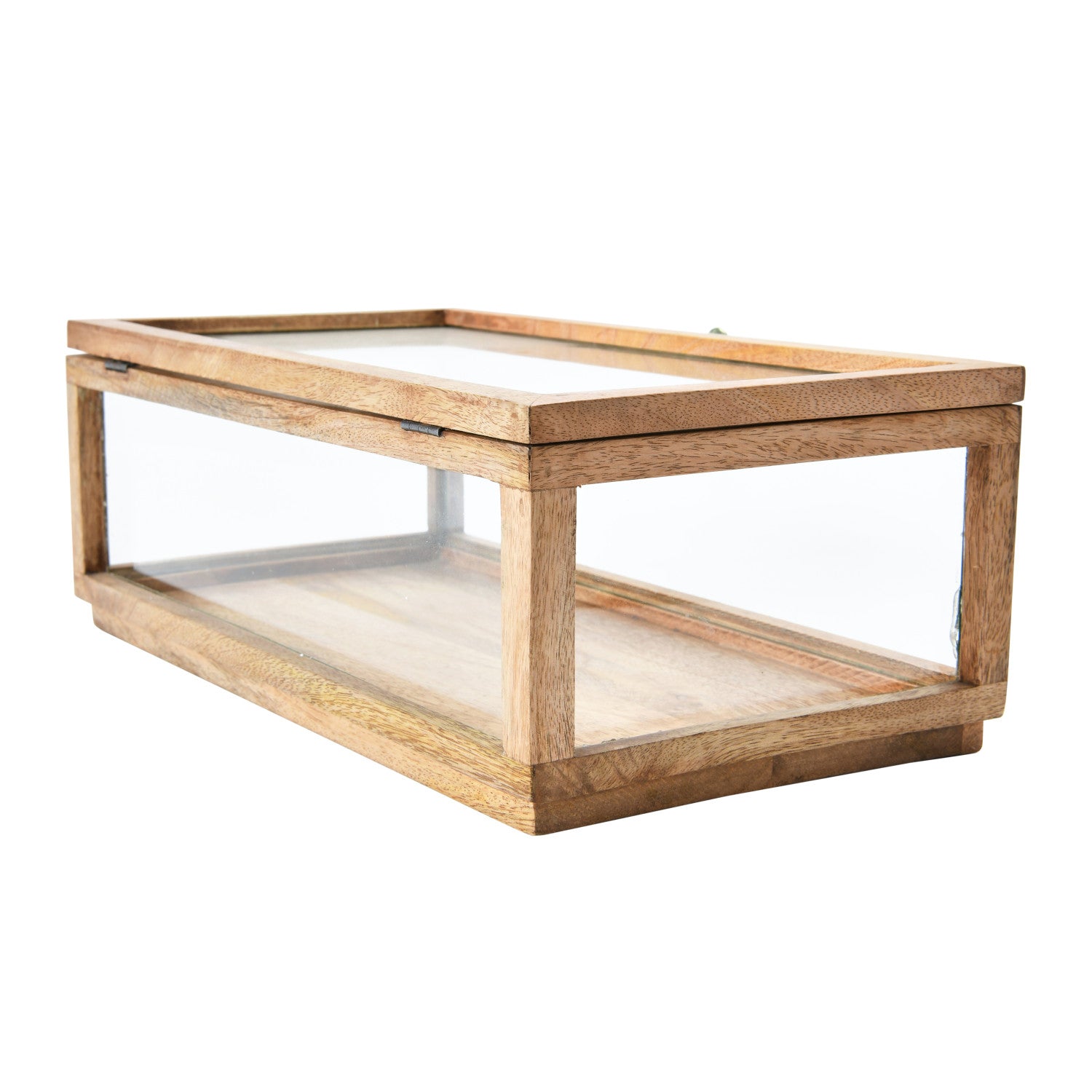 Mango Wood and Glass Display Box with Lid