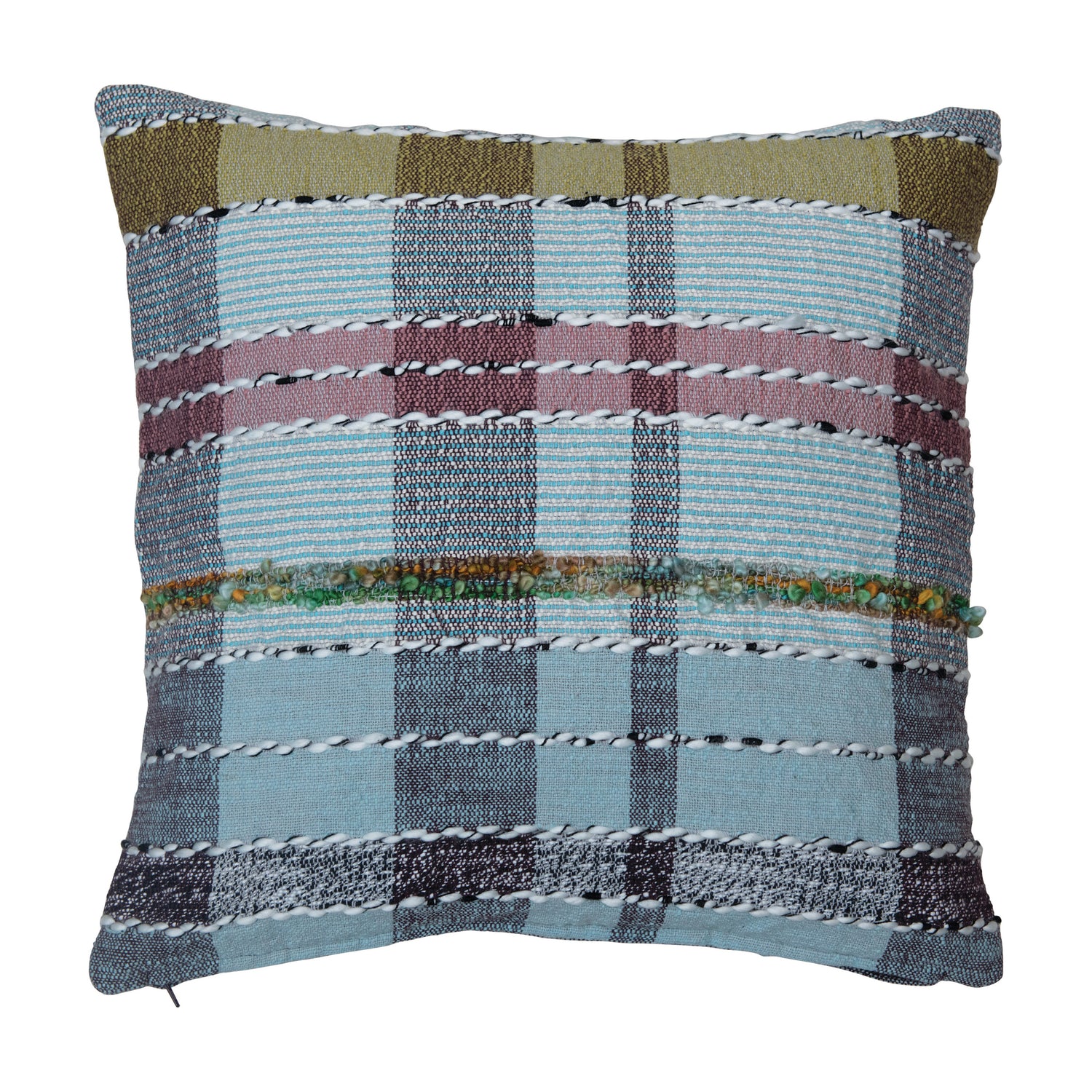 20" Woven Cotton & Wool Madras Plaid Pillow