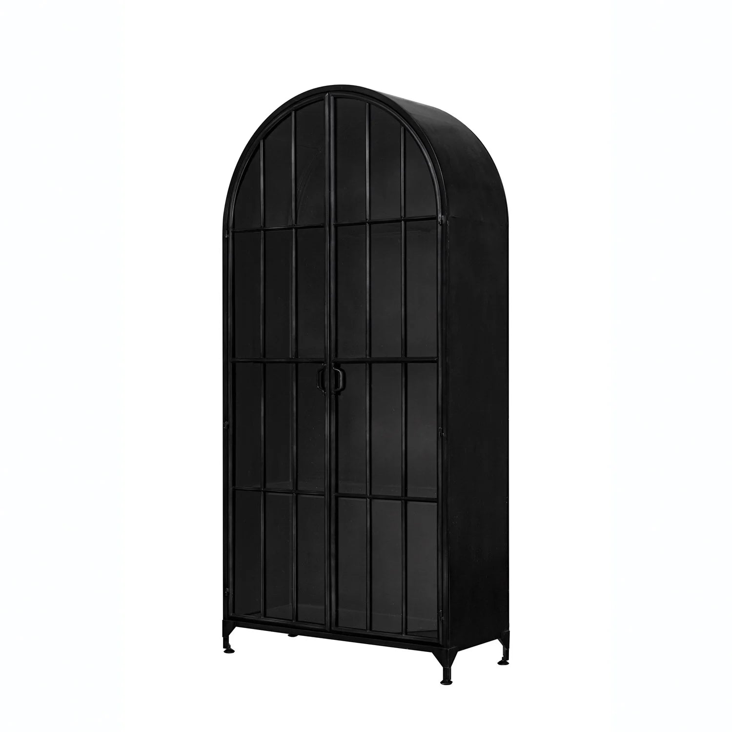 Arched Metal Cabinet with 2 Glass Doors and 3 Shelves
