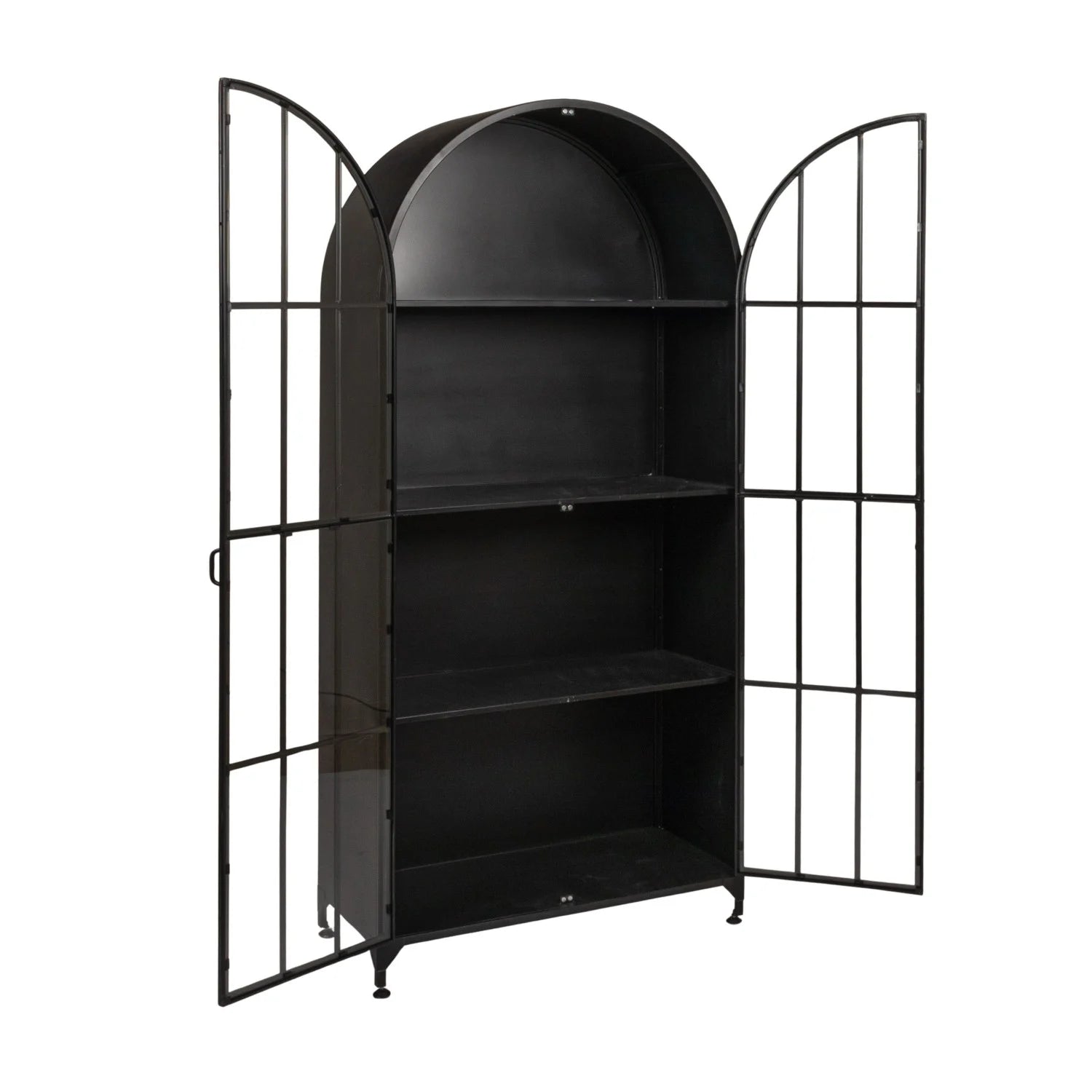 Arched Metal Cabinet with 2 Glass Doors and 3 Shelves