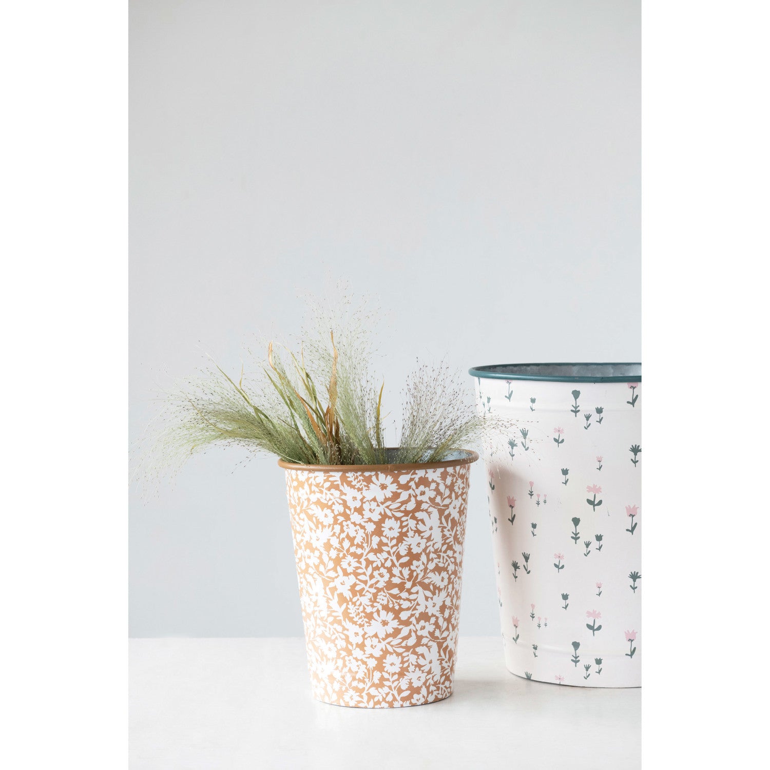 Metal Buckets with Floral Prints
