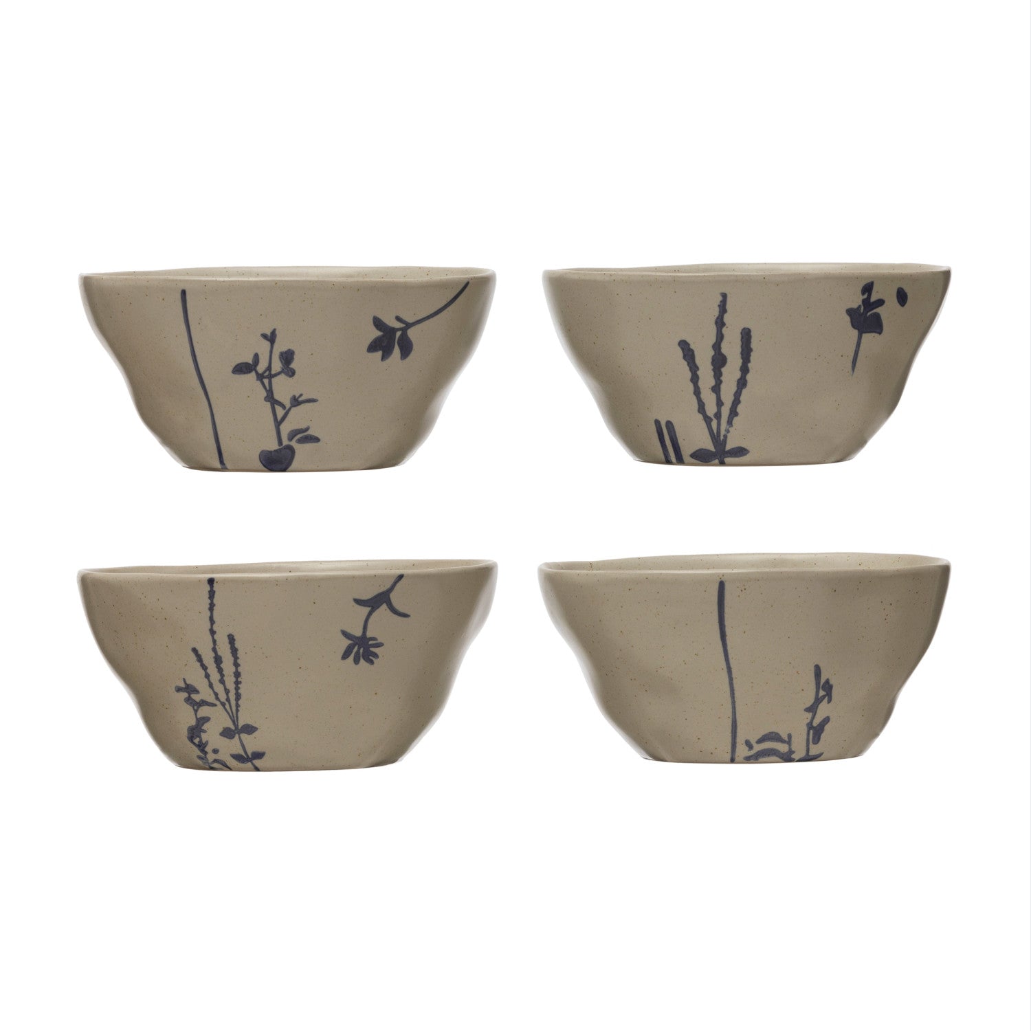 Hand-Stamped Stoneware Bowl w/ Botanicals, 4 Styles