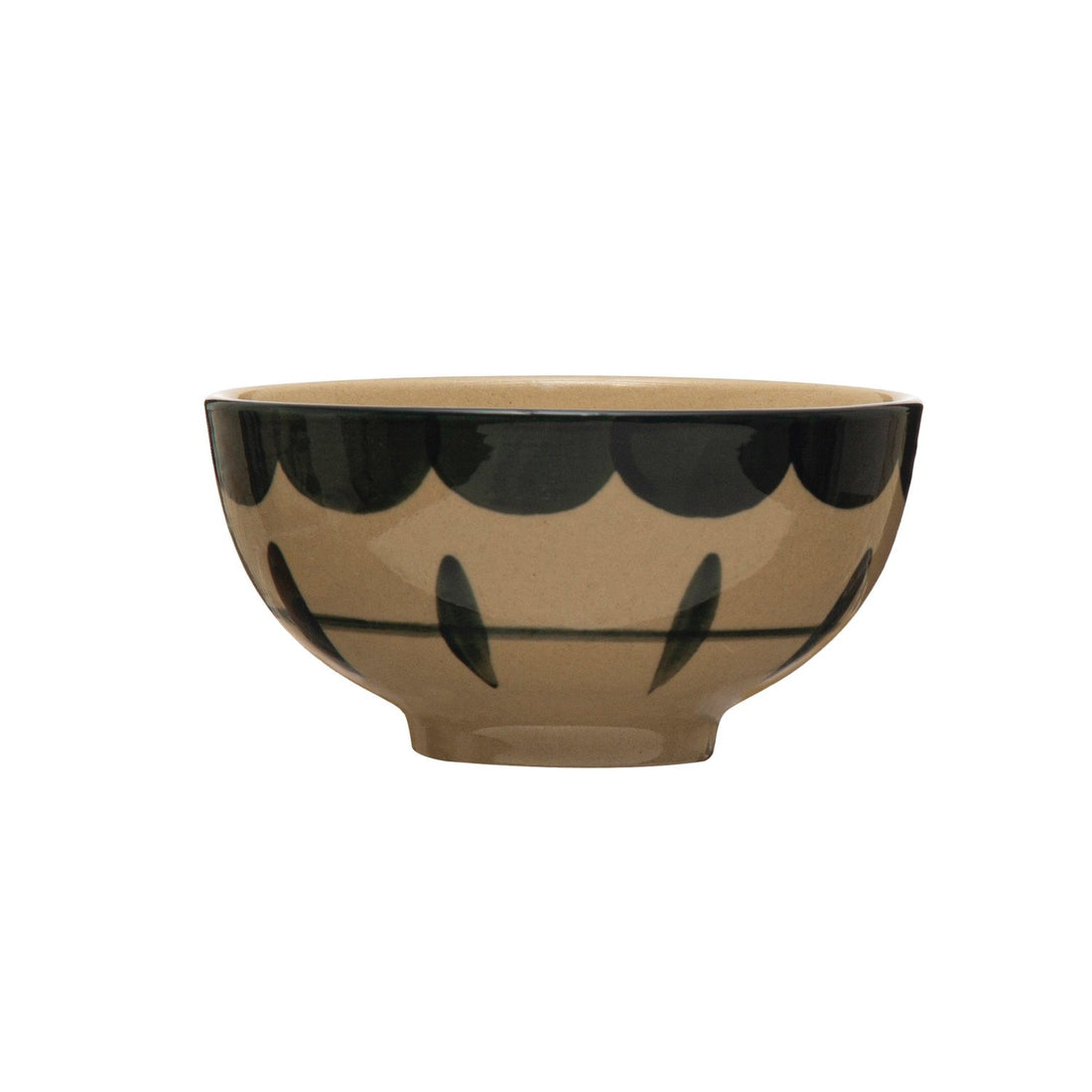 Hand-Painted Stoneware Bowl w/ Pattern, Midnight Blue & Cream Color