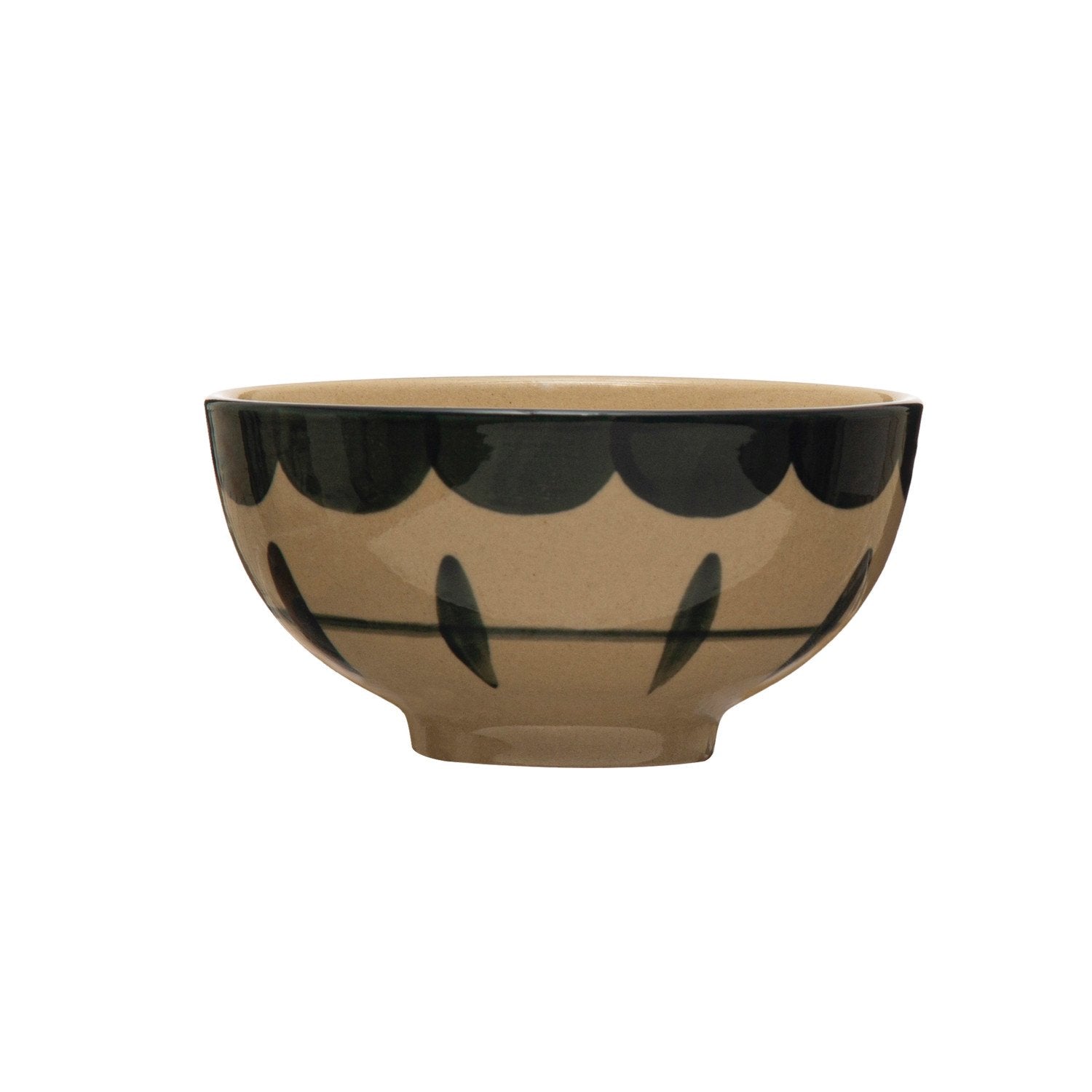 Hand-Painted Stoneware Bowl w/ Pattern, Midnight Blue & Cream Color