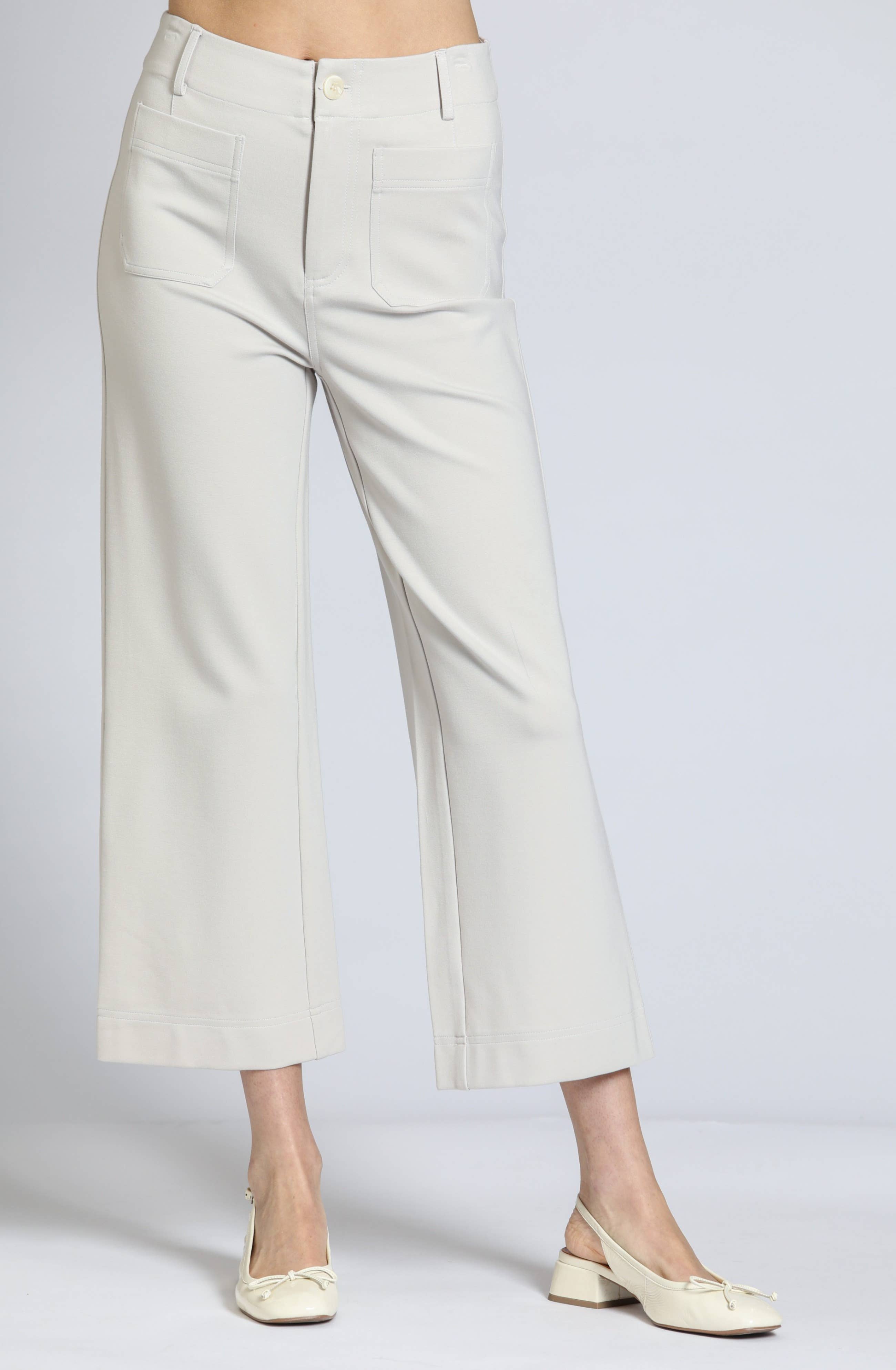 Ponte Cropped Wide Leg Pant With Patch Pocket