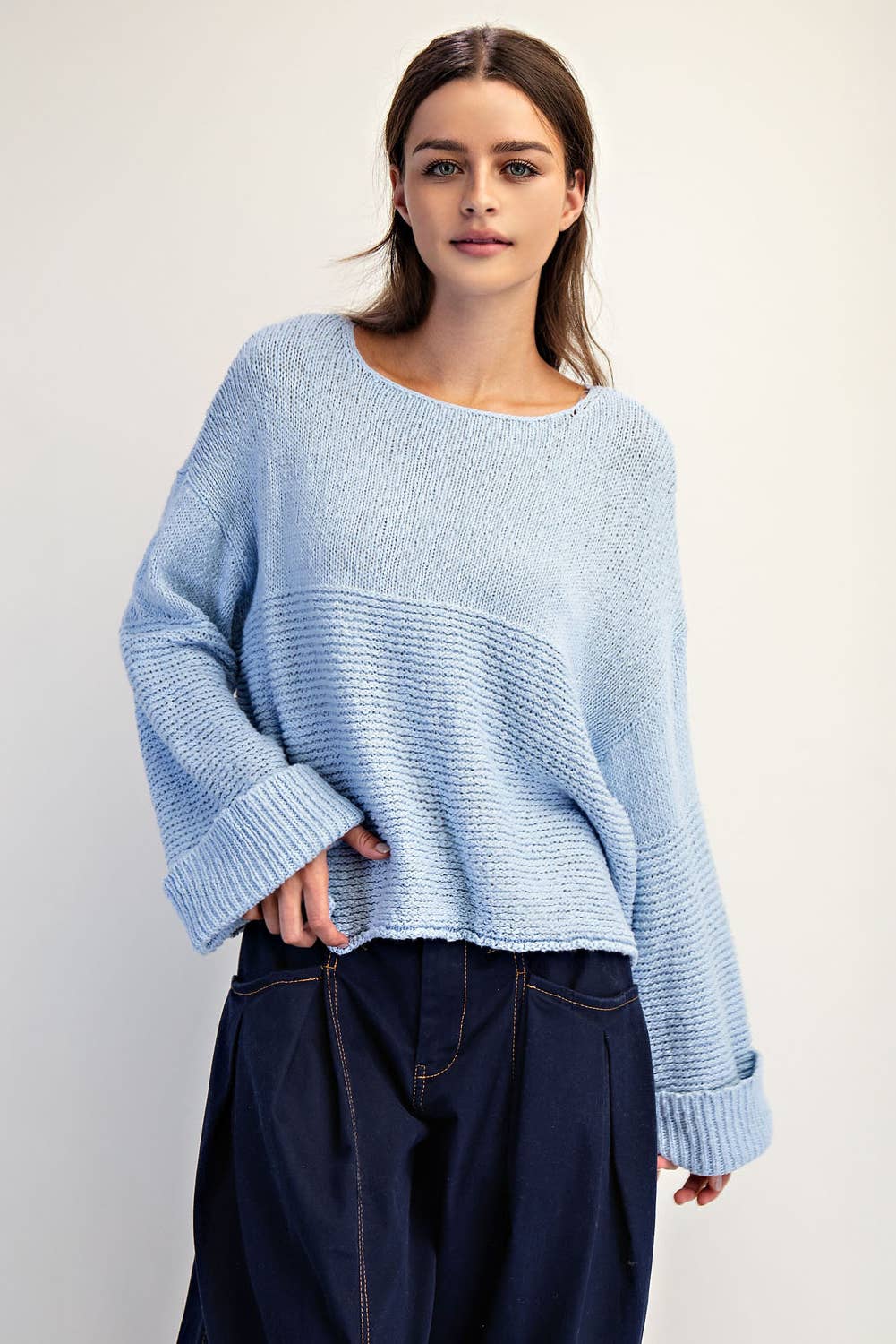 Textured Boat Neck Sweater
