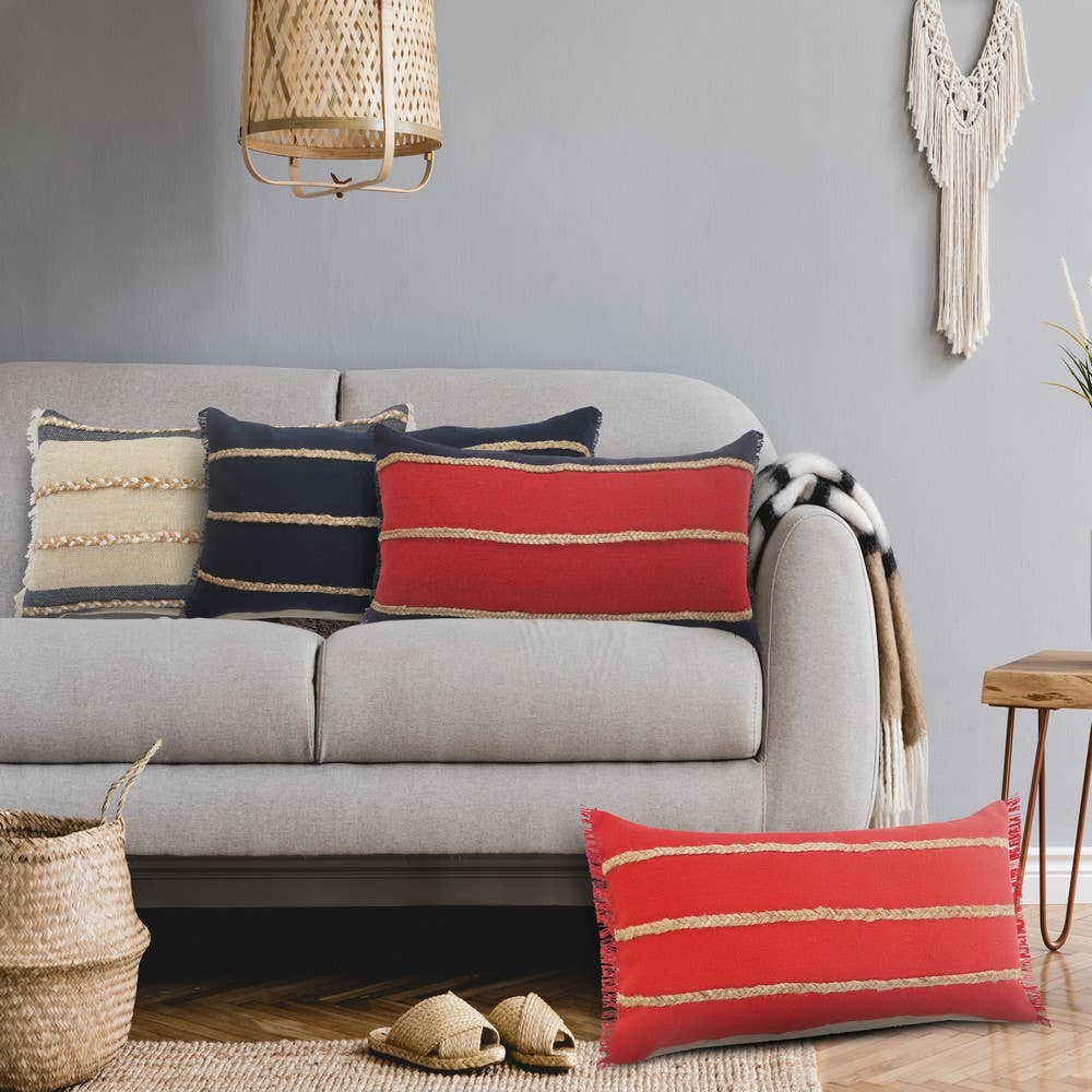 Americana Striped Throw Pillow with Jute Braiding