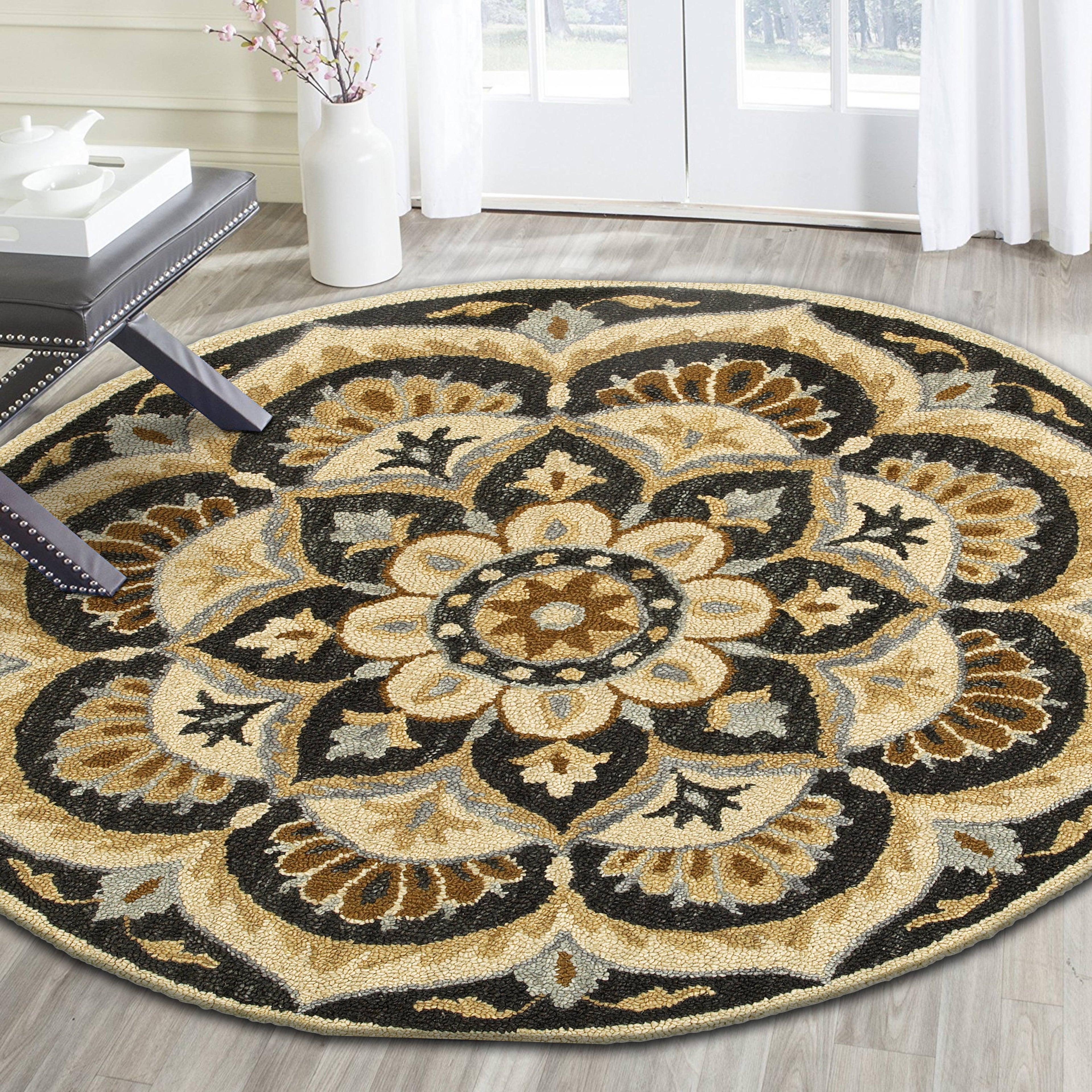 Floret Forever Mandala Area Rug - Black
