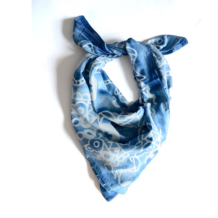 Light Blue Square Blocked Shibori Bandana, Head Scarf | Neel