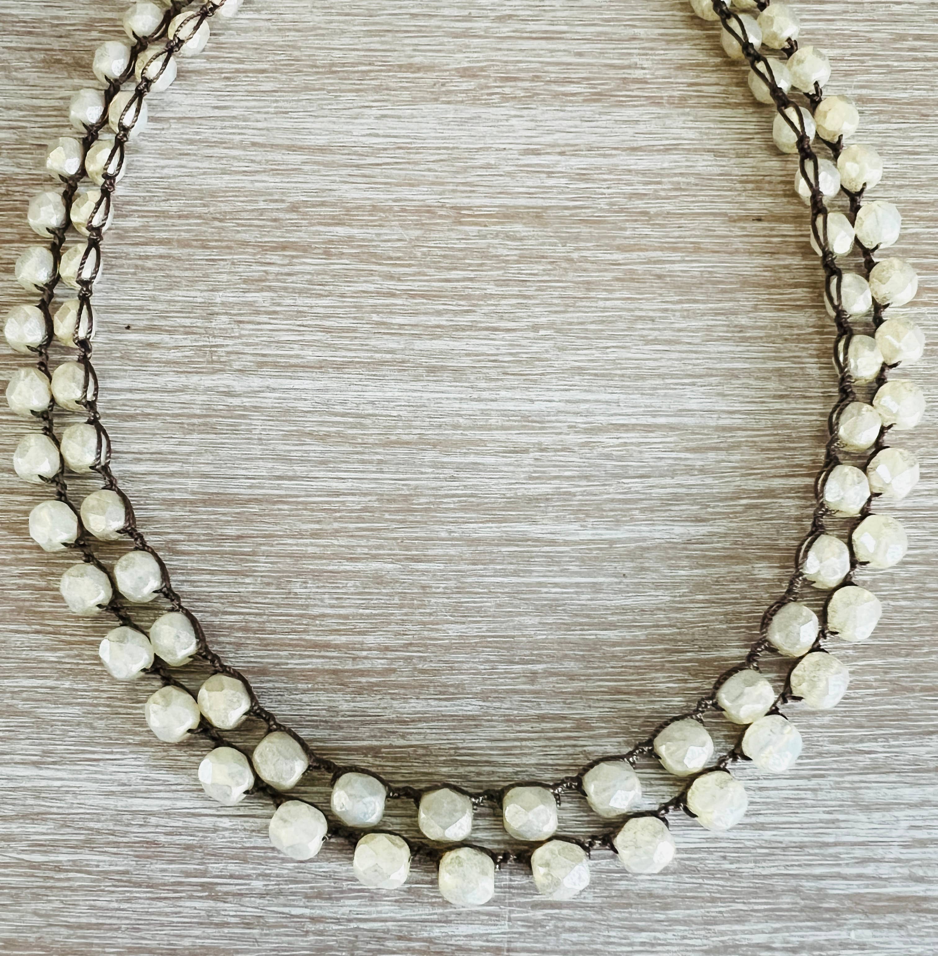Ivory Cream Shimmer Long Layering Necklace To Wrap Or Double
