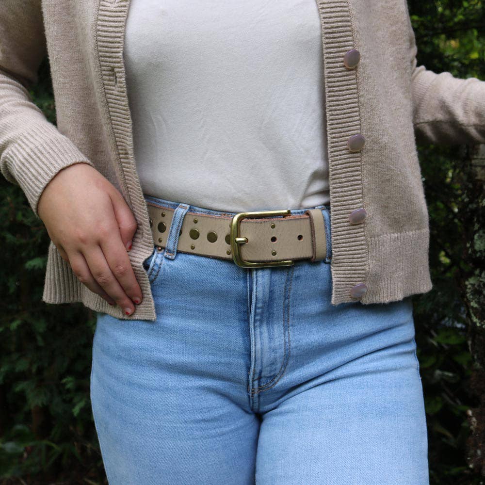 Faye Gold Buckle Studded Fashion Leather Belt