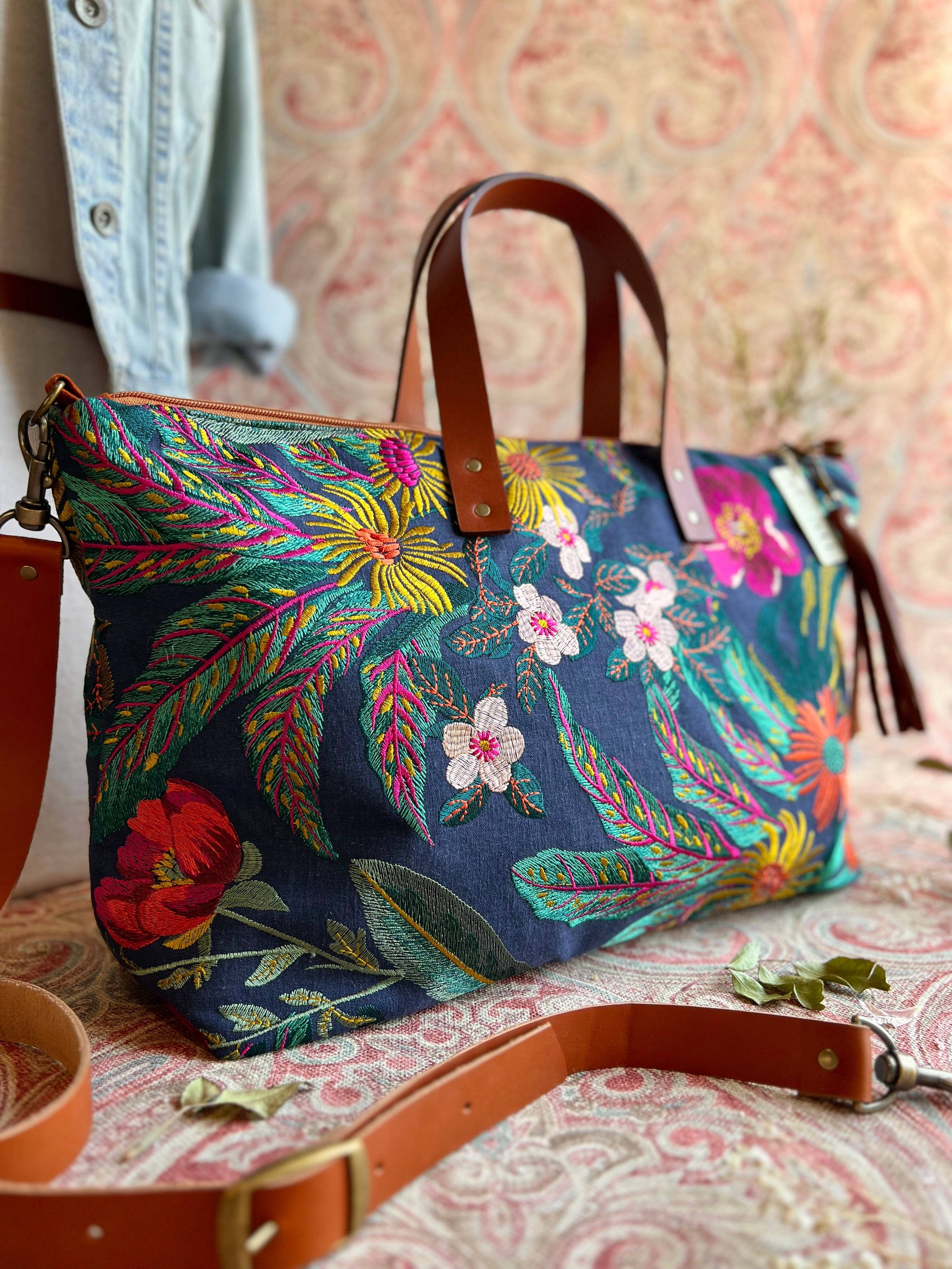 Handcrafted Carryall Tote and Floral Buddy Bag