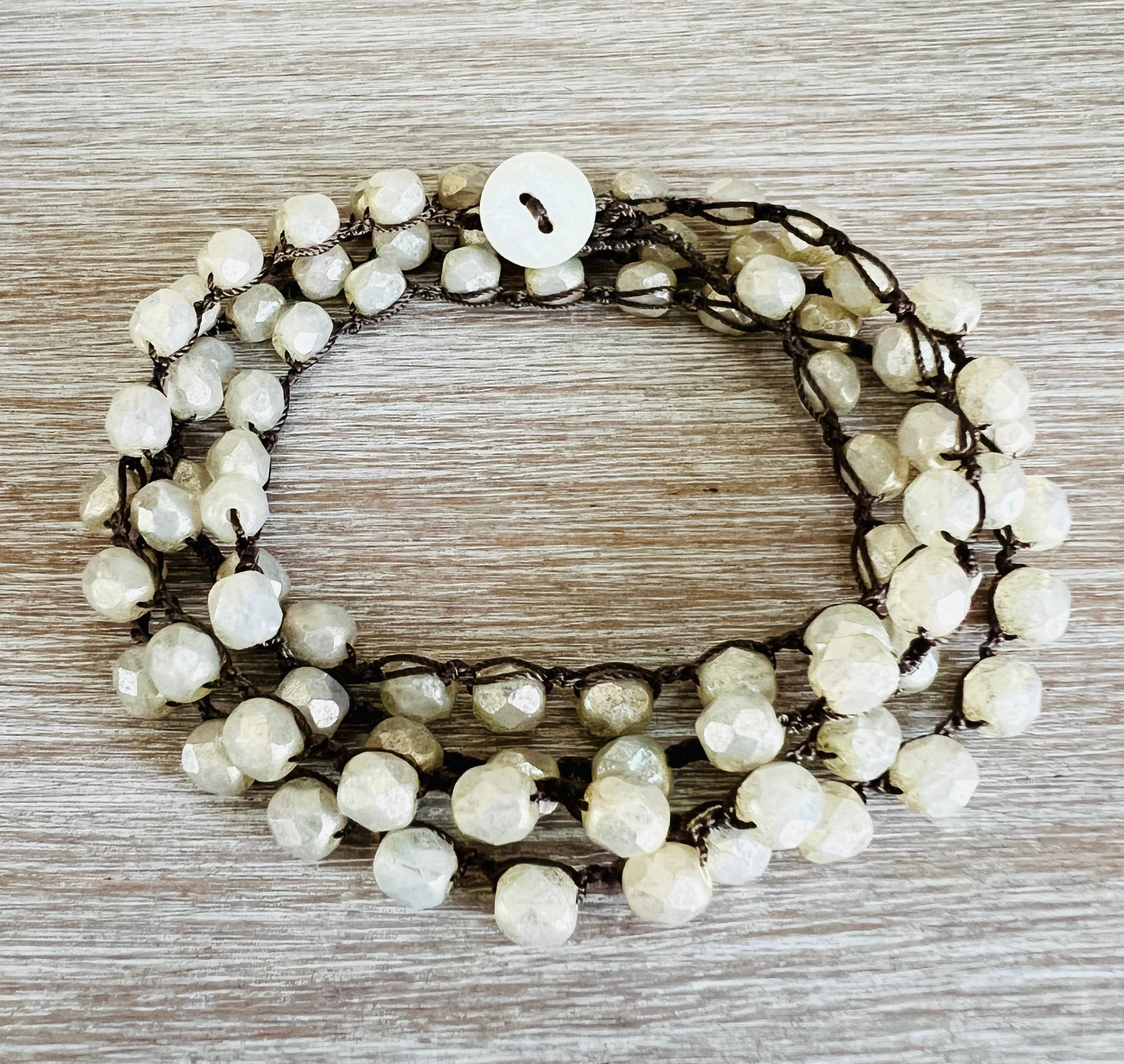 Ivory Cream Shimmer Long Layering Necklace To Wrap Or Double