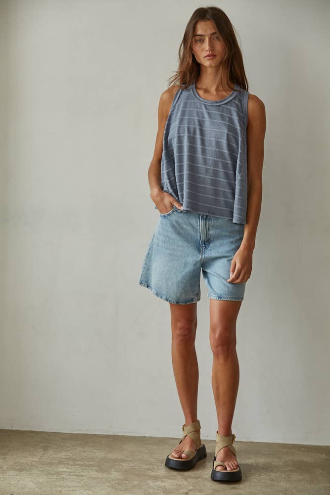 Knit Striped Round Neck Sleeveless Tank Top