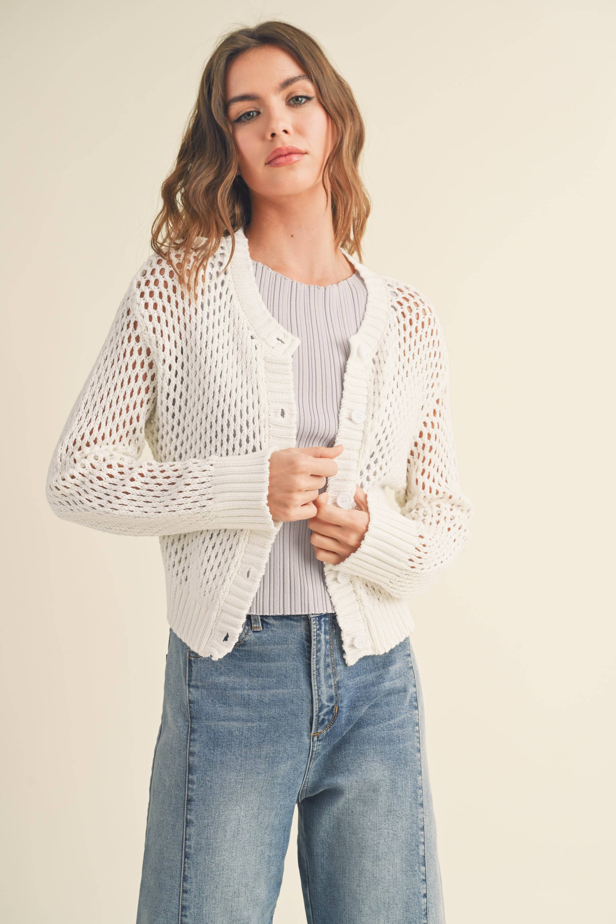 Crochet Knitted Button Down Cardigan