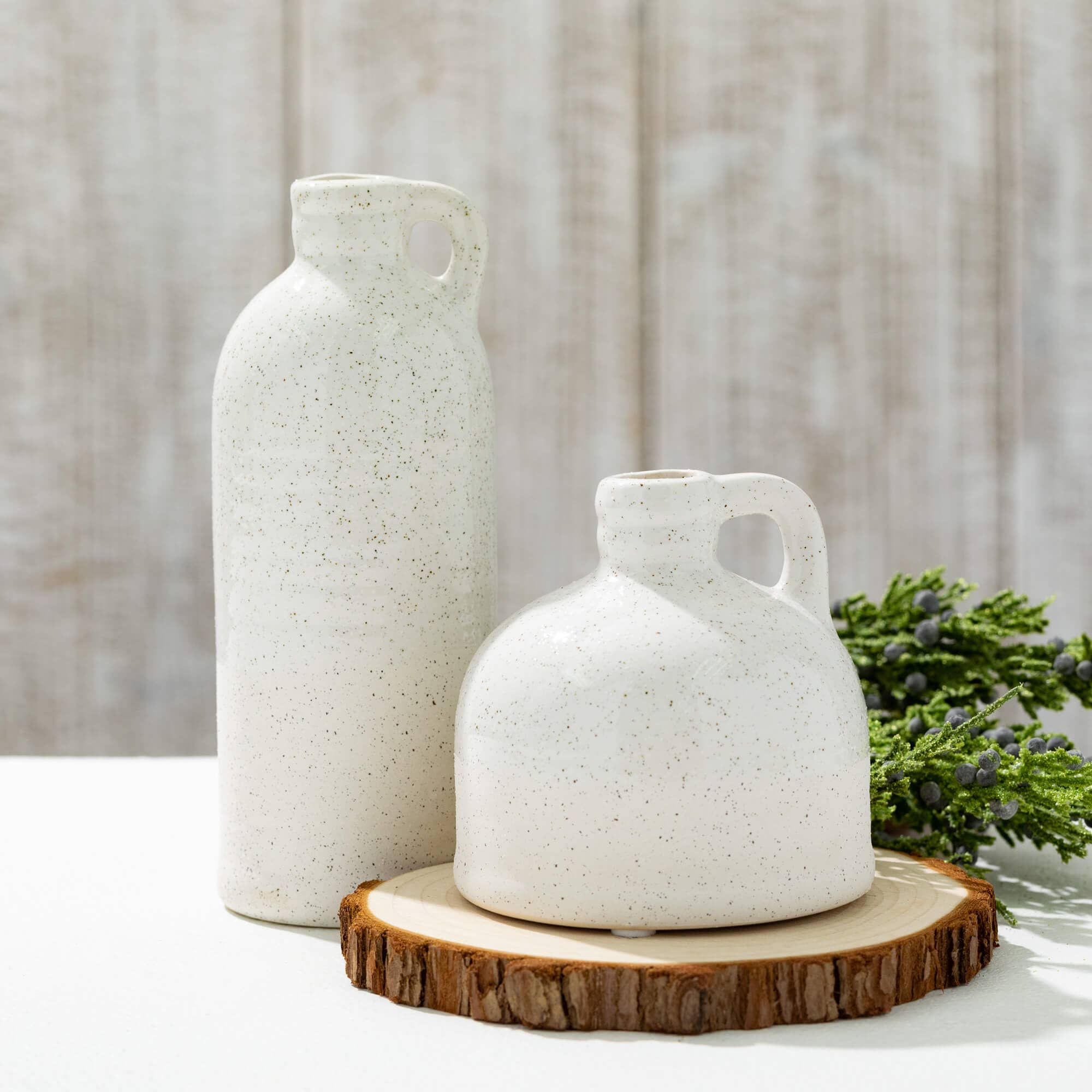 Set of 3 White Speckled Jug Vase