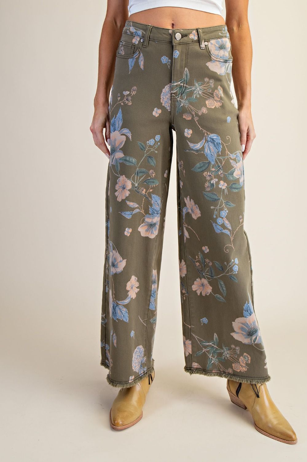 Floral Printed Soft Stretch Twill Pants