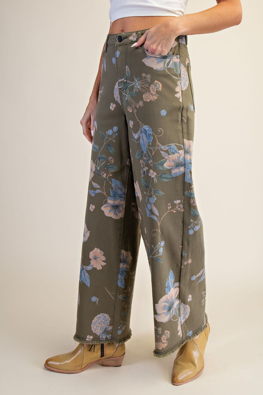 Floral Printed Soft Stretch Twill Pants