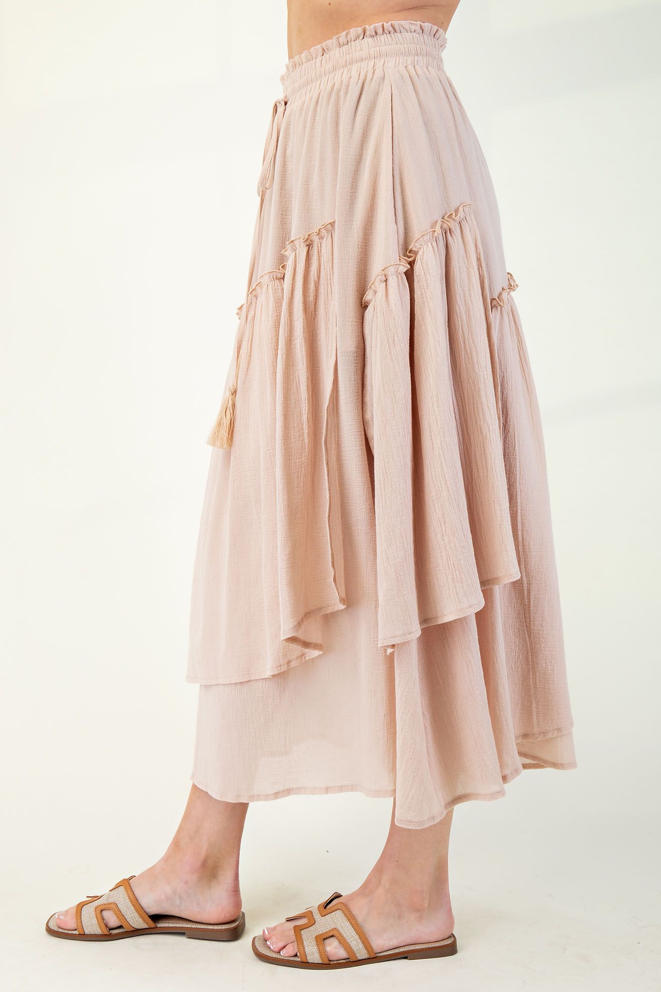 Cotton Voile Woven Asymmetrical Maxi Skirt