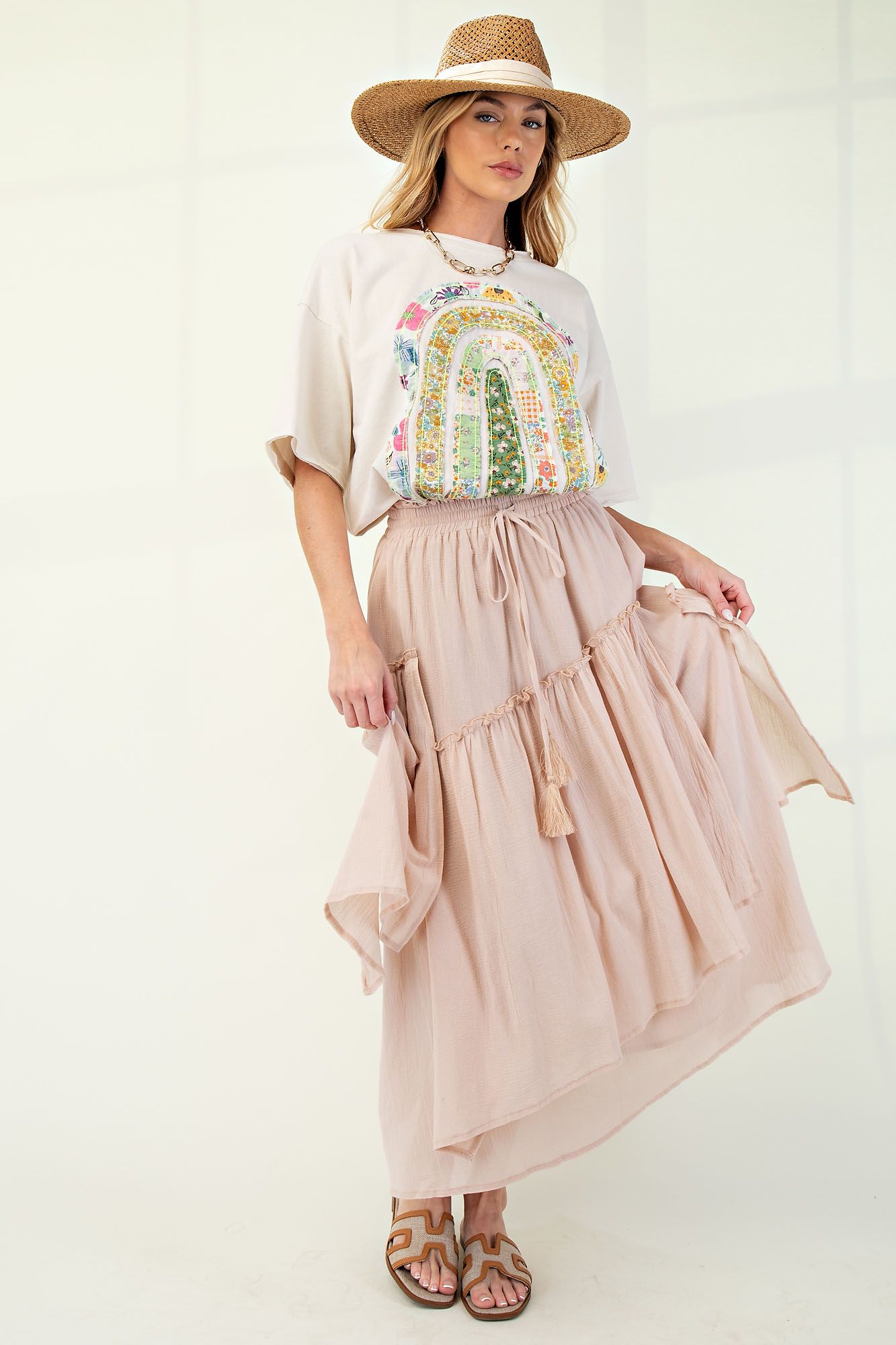 Cotton Voile Woven Asymmetrical Maxi Skirt