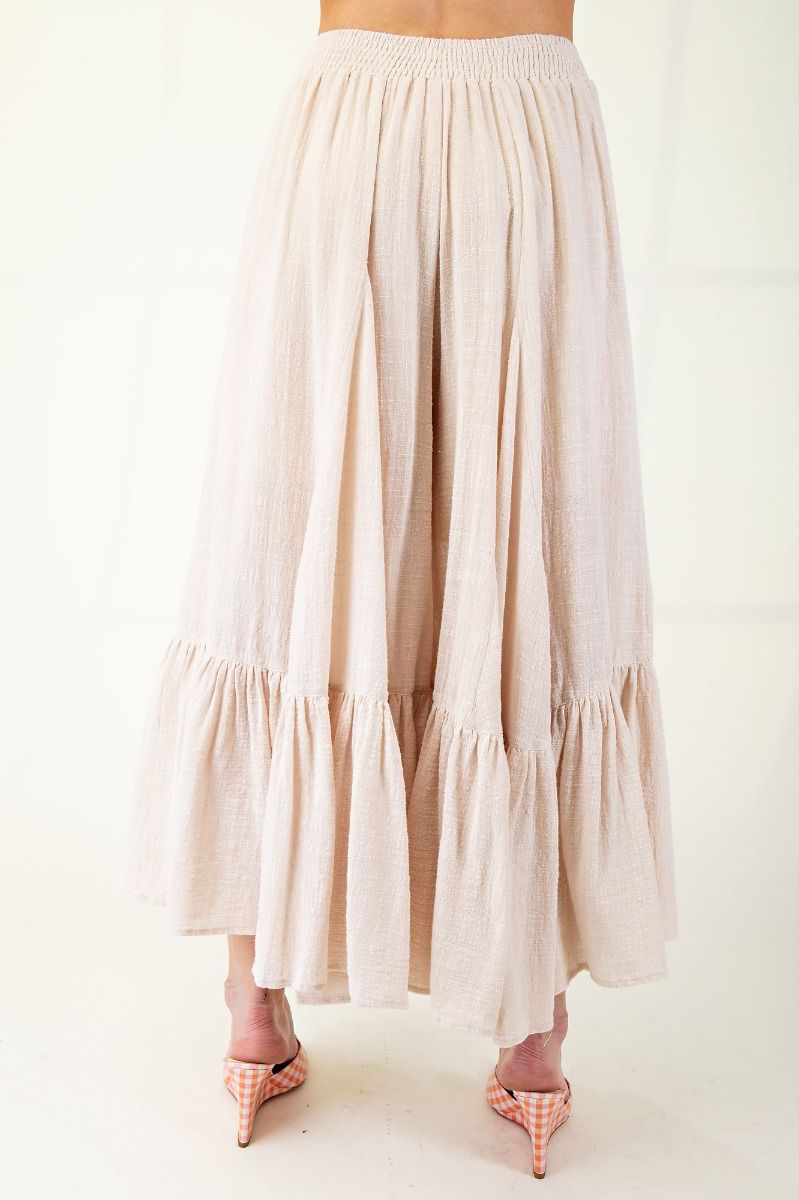 Ruffle Bottom Rayon Linen Wide Palazzo