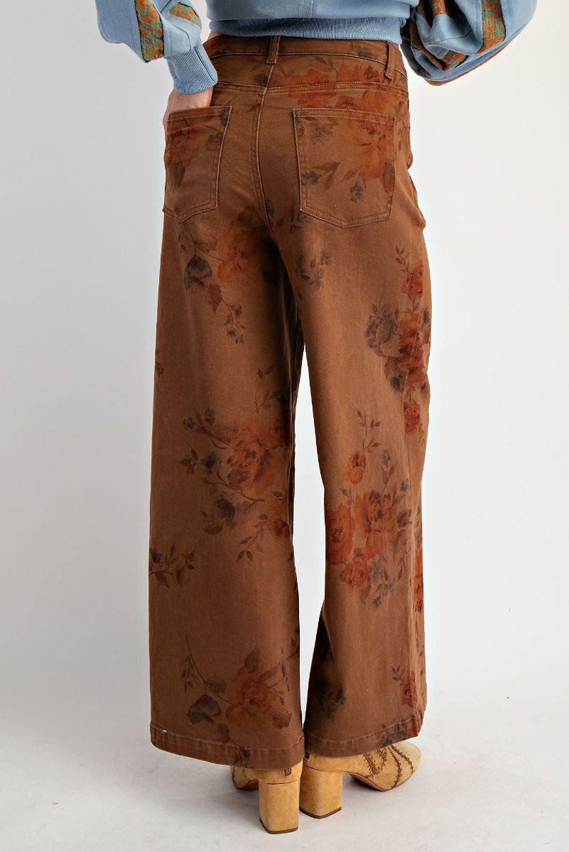 Flower Print Stretch Washed Twill Pants