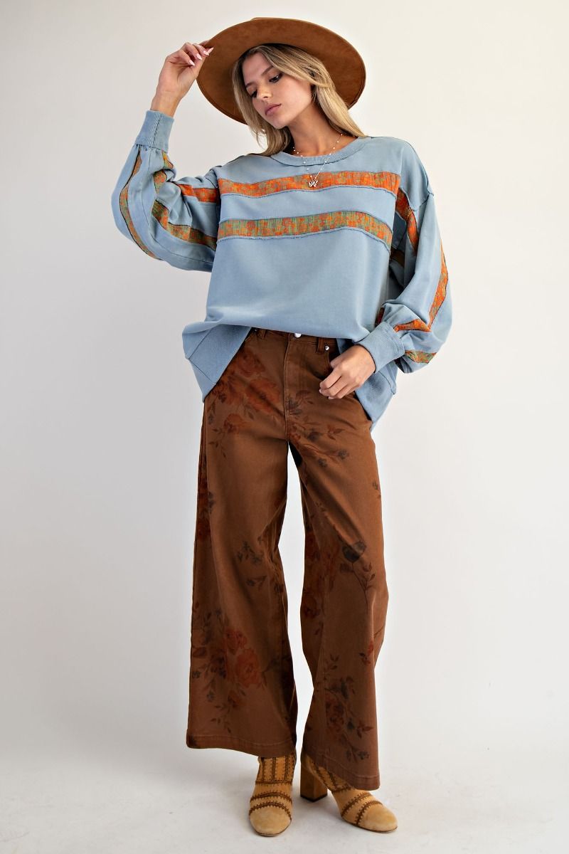 Flower Print Stretch Washed Twill Pants