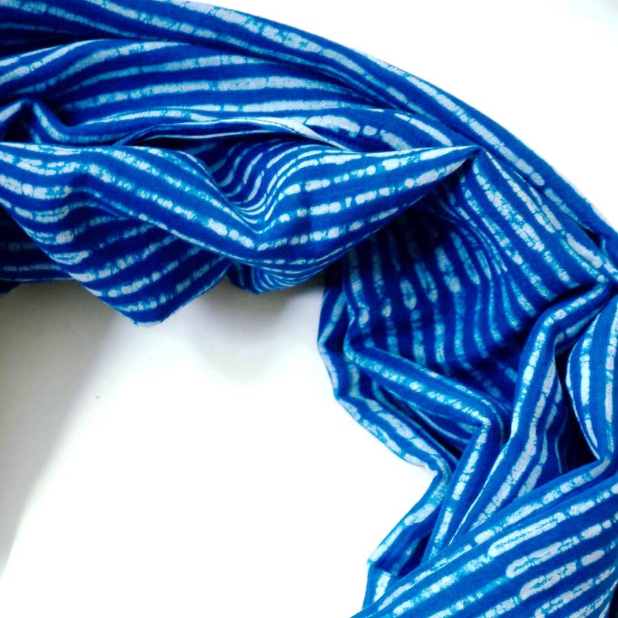 Scarf/shawl - Indigo Blue Beach Life Stripe Block Printed