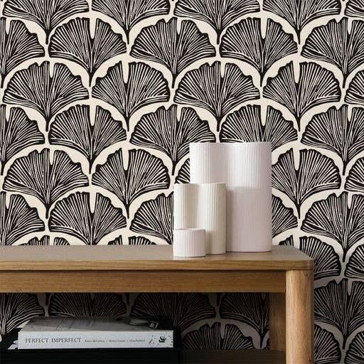 Feather Palm Black Peel and Stick Wallpaper, 28 sq. ft.